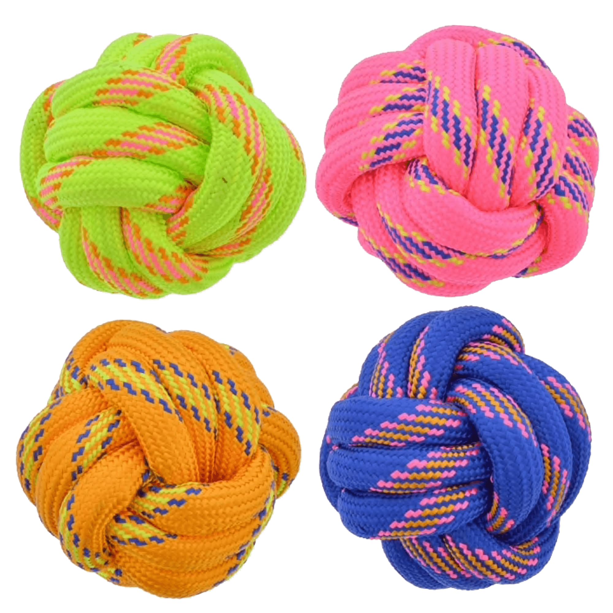 Zulono Knotted Rope Ball Dog Toy, Cotton, Tug Chew and Fetch, Yellow & Turquoise Multicolor, 7cmx7cmx7cm4 Pcs.