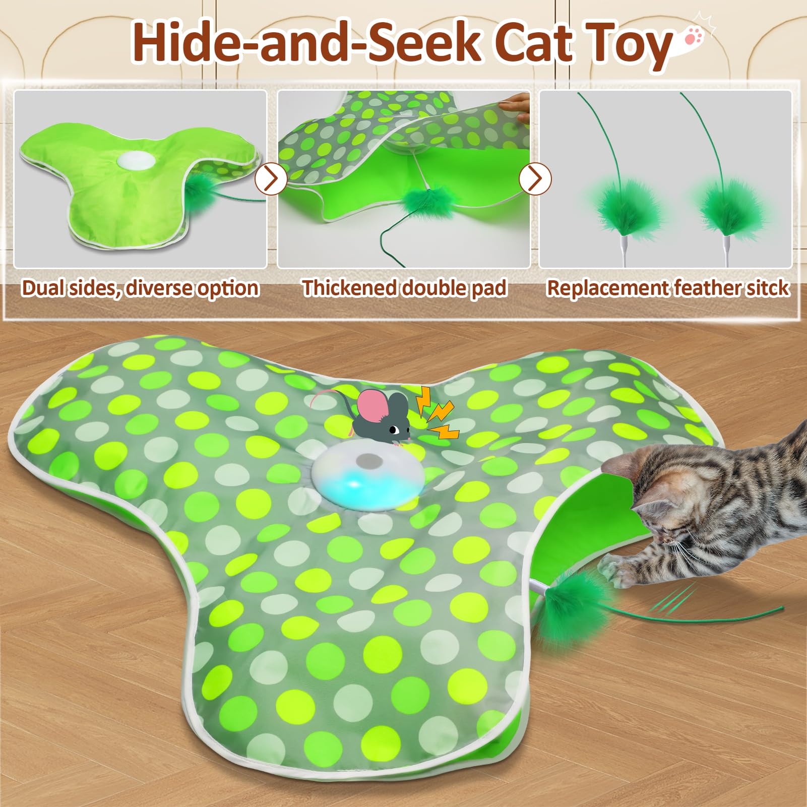 Sofolor Interactive Cat Toy, Automatic Cat Toys For Indoor Cats, Hide And Seek Cat Toy With Motion Activated, Moving Feather, Ch