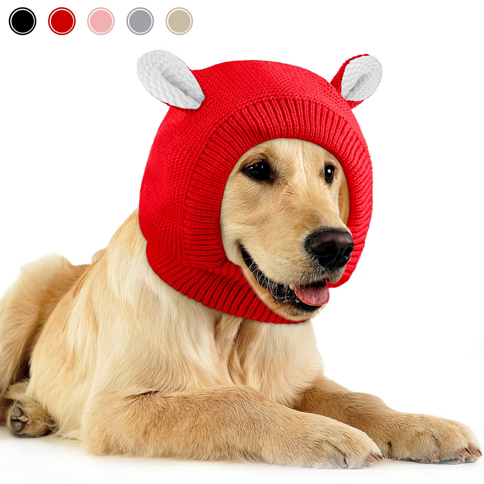 Quiet Ears For Dogs, Dog Ear Muffs Noise Protection Knitted Pet Ears Snood Head Wrap Hats For Medium To Large Cats Pets(Red)