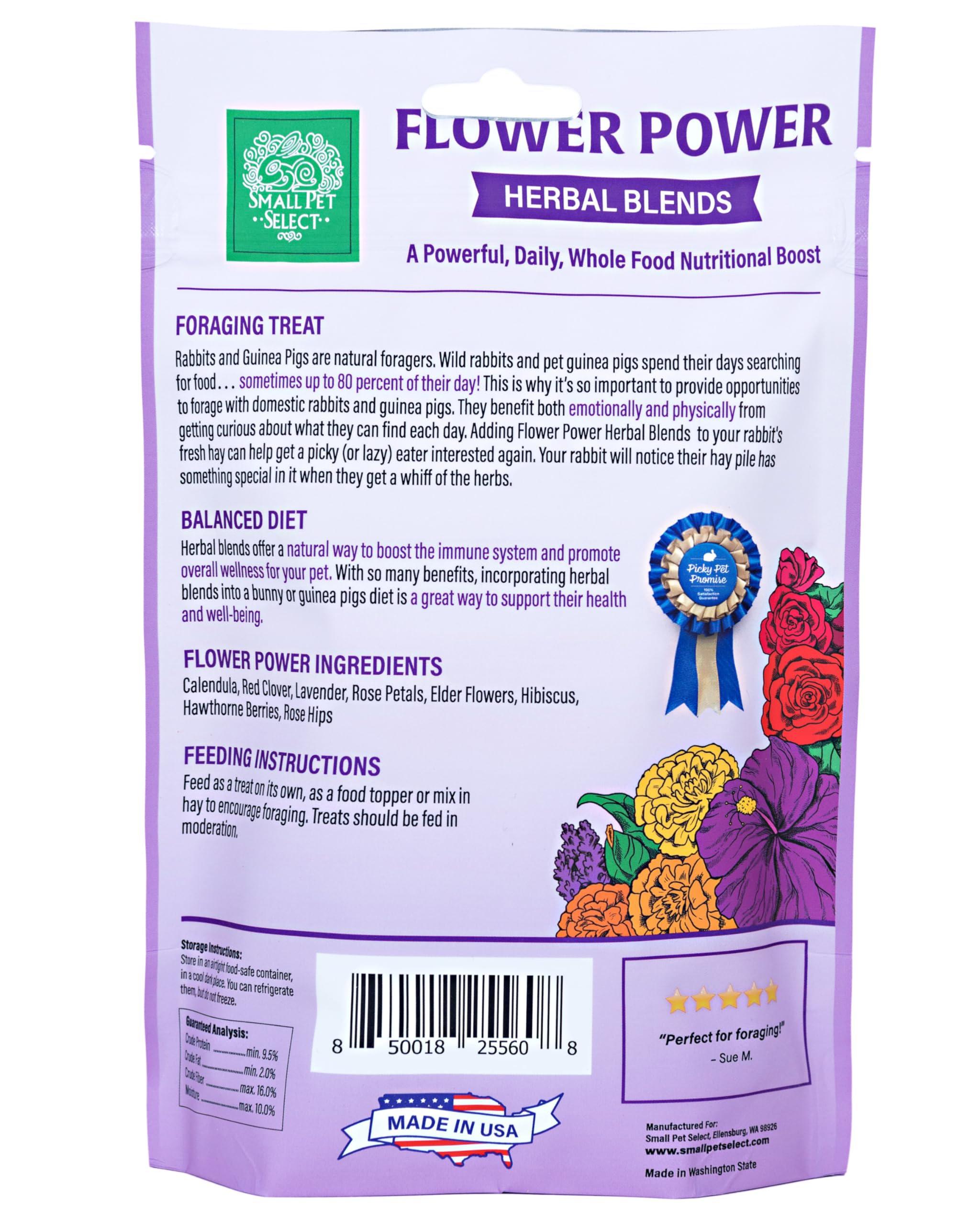 Small Pet Select - Herbal Sampler, Natural Herbal Treats for Rabbits, Guinea Pigs, and Other Small Animals, Five Flavors, 2.5oz