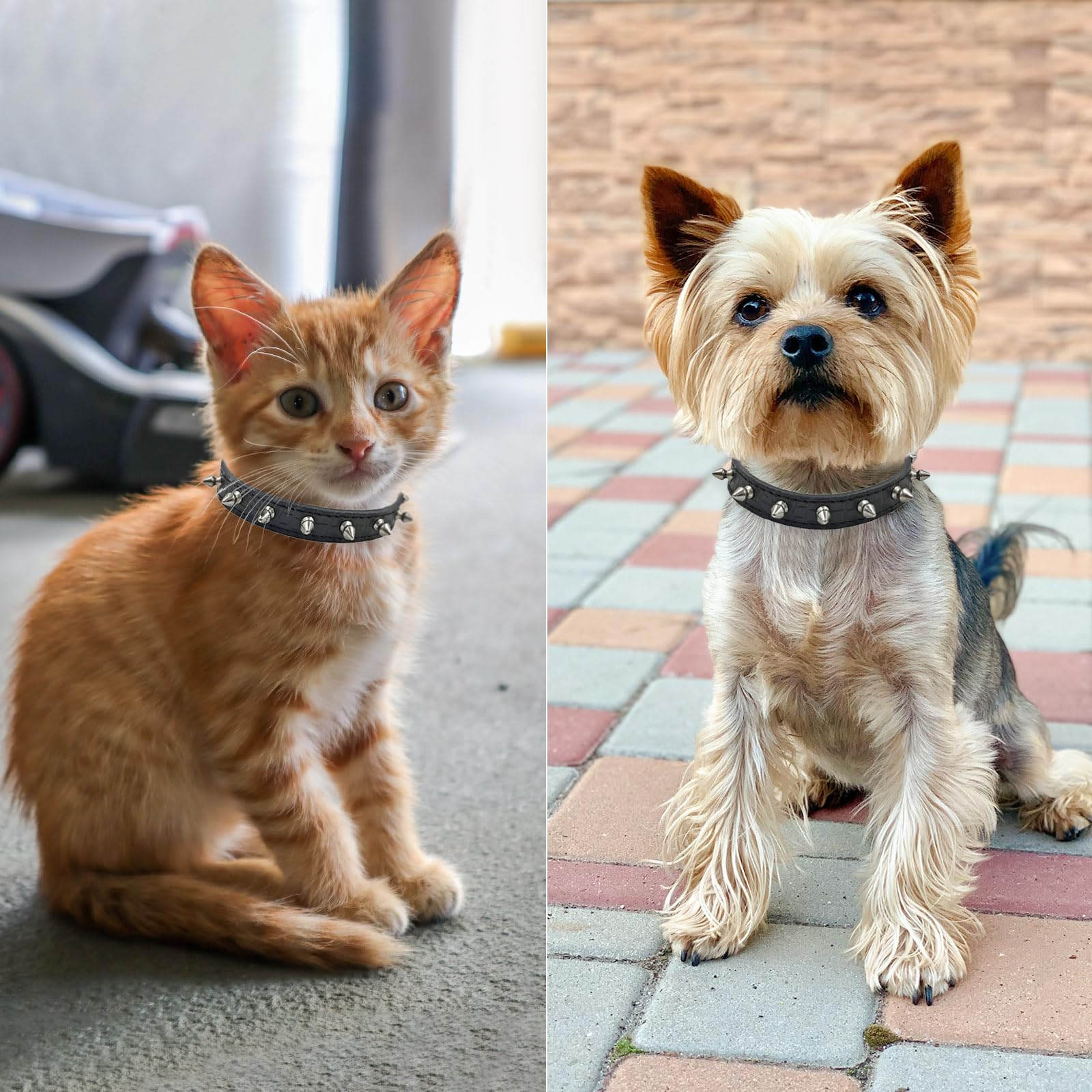 Enjoying Spiked Cat Collar, Leather Spikes Dog Collars For Cats Small Dogs, Adjustable Pet Collar With Rings, Black S