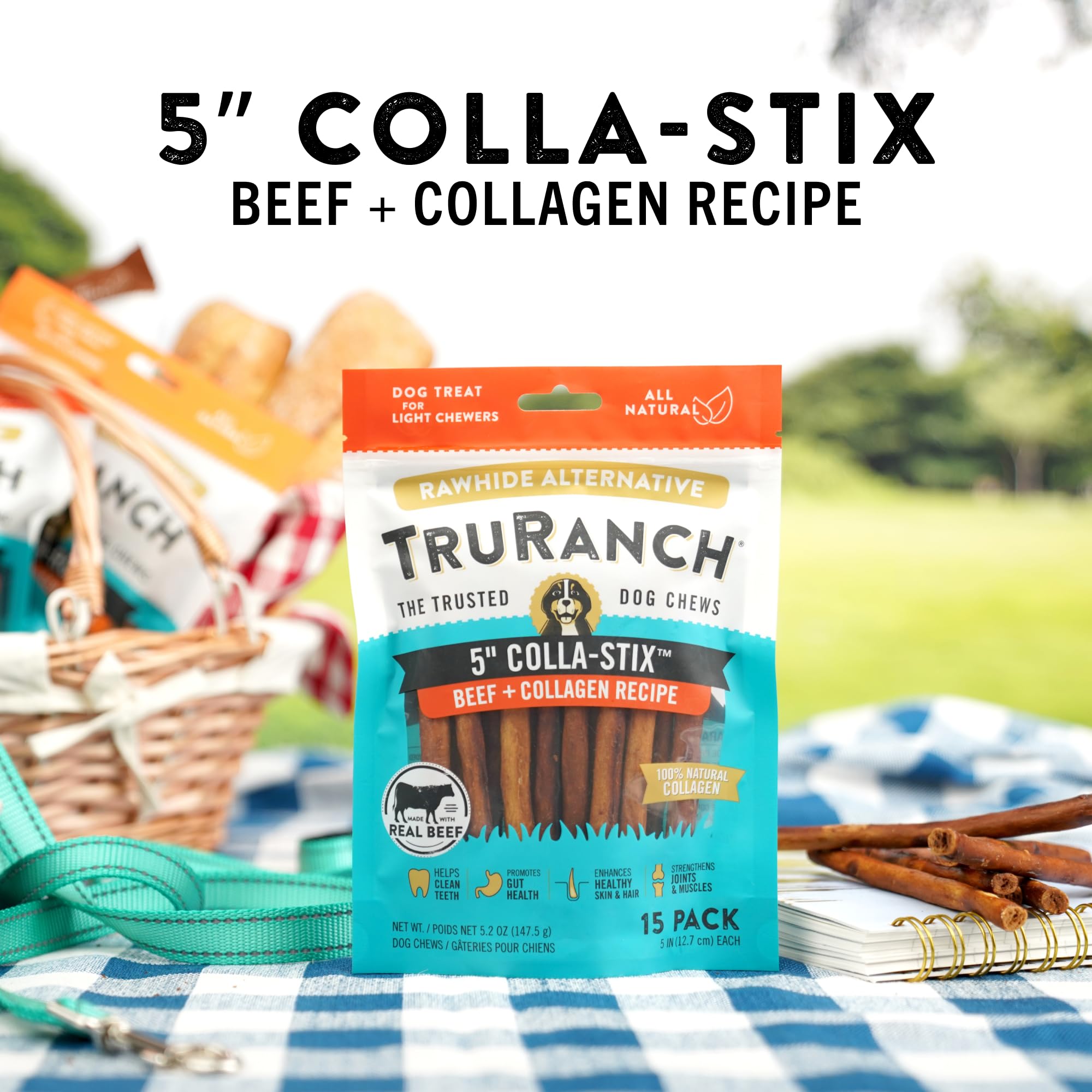 TRURANCH Peanut Butter 5 Stick Dog Chews - 5 Pack | 100% All Natural, Long Lasting & Rawhide Free Dog Chews - Premium Dog Treats