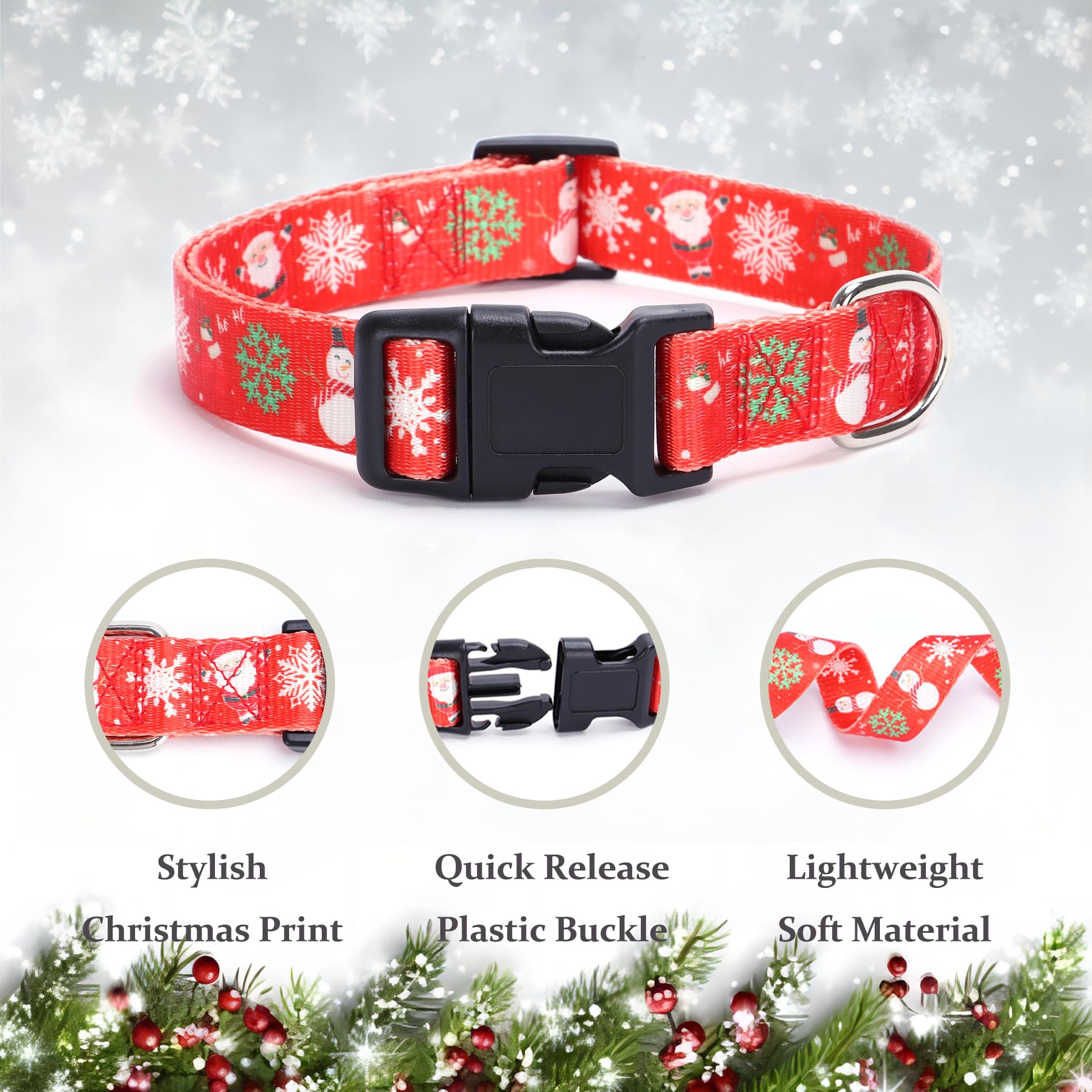 Christmas Dog Collar With Buckle Adjustable Safety Nylon Collars For Small Medium Large Dogs, Cute Stylish Girl Boy Christmas Dog Collar (Christmas Red,M)