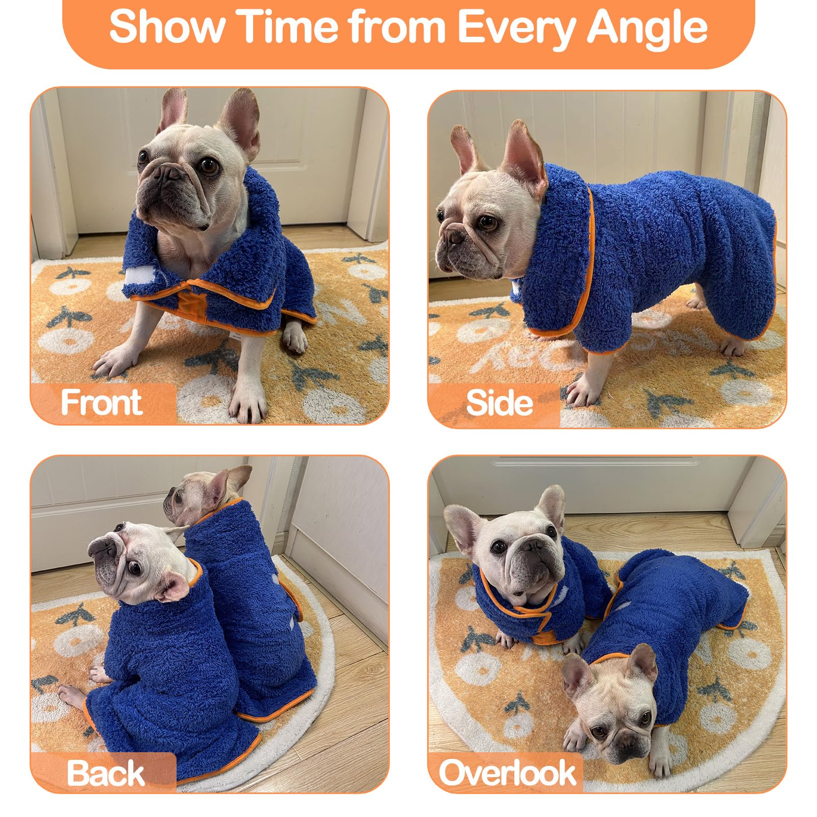 Bienbee Dog Bathrobe, Quick Drying XL Super Absorbent Polyester Robe, Dark Blue for After Bath Dogs