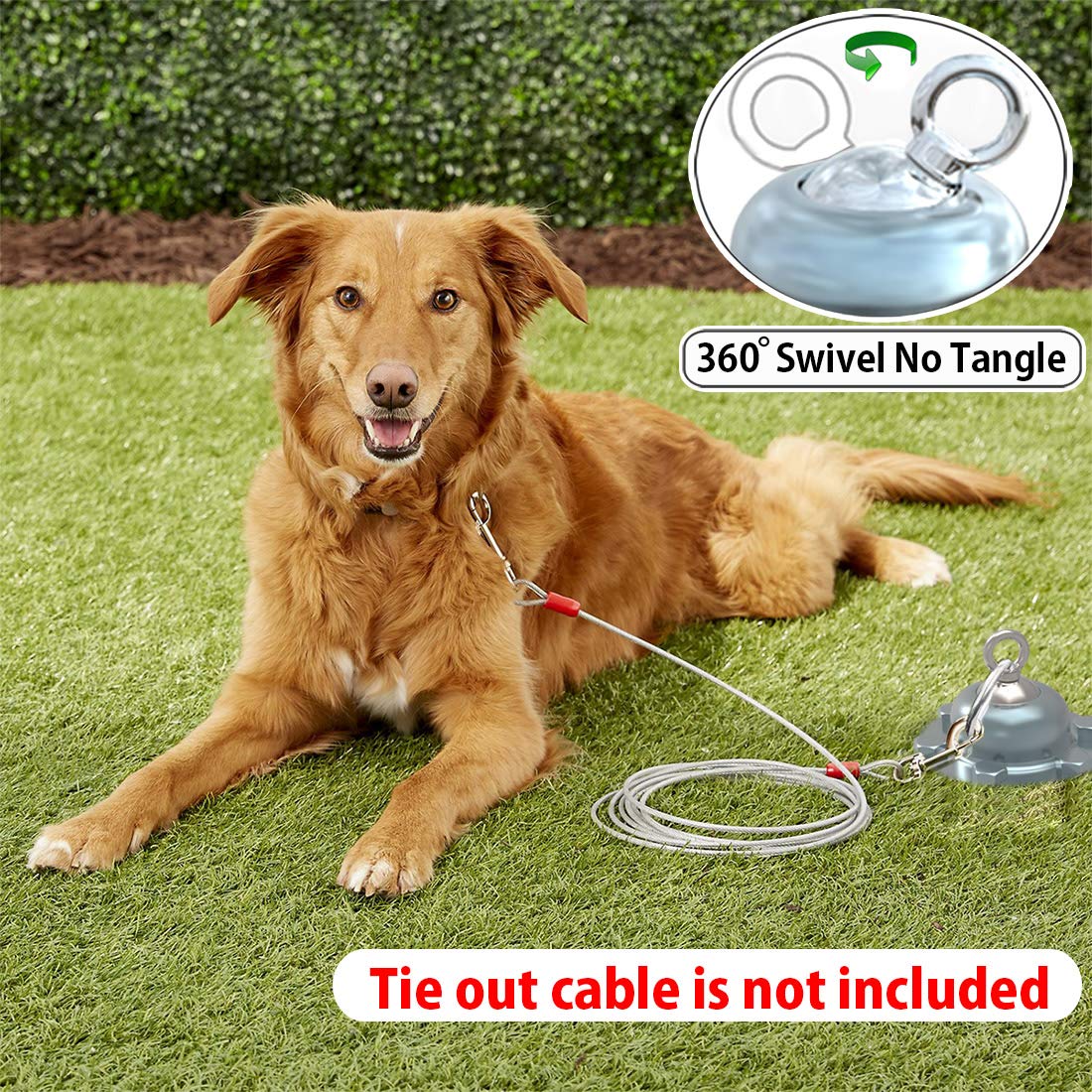 Pestairs 360° Swivel Dog Tie Out Stake - Heavy Duty Stainless Steel, Holds 1500Lbs, for Small to Large Dogs, Silver, Model FC-ST01