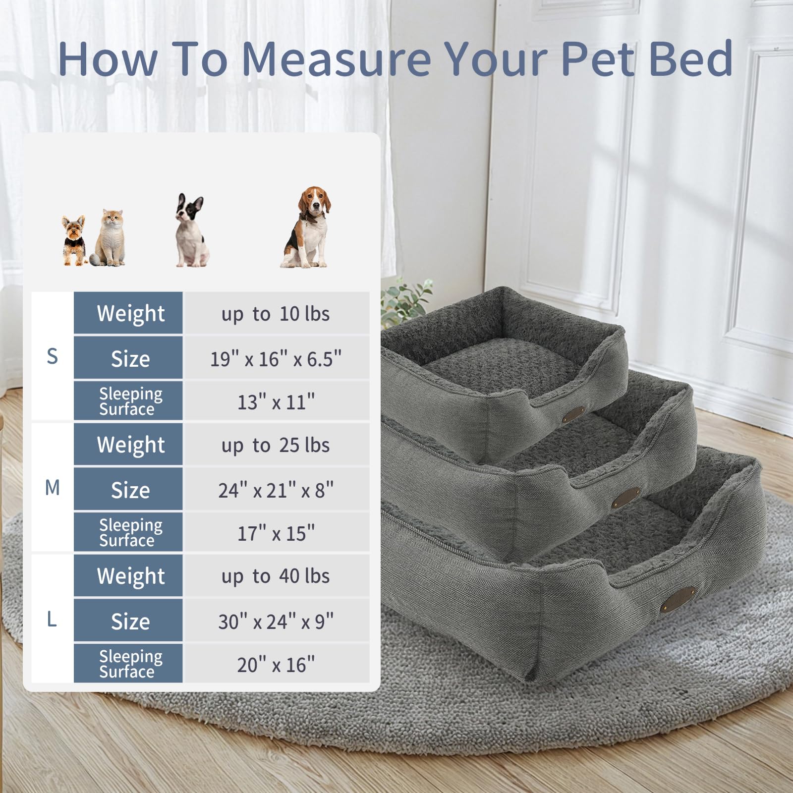 Debang Home Extra Small Dog & Cat Bed - Deluxe Plush, Comfy & Durable, Washable Rectangular, Non-Slip Bottom, Size 19''X16'' Gra