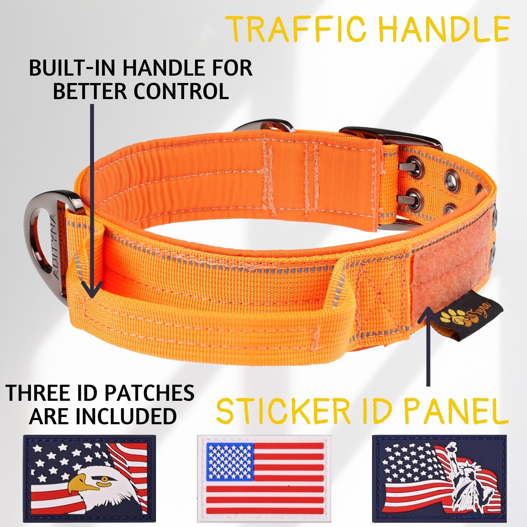 ADITYNA Heavy Duty Dog Collar - Extra-Large, Reflective Orange, Soft Neoprene Padded, Model TC2