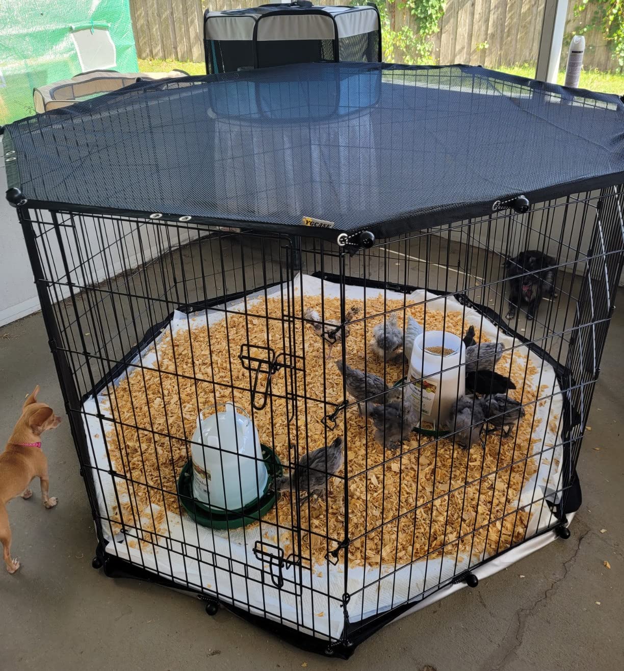 YGCASE Universal Dog Playpen Top Cover - Polyester, Fits 24" Wide Pen, Black/Grey/Silver, Provides Shade & Security for Indoor/Outdoor Use