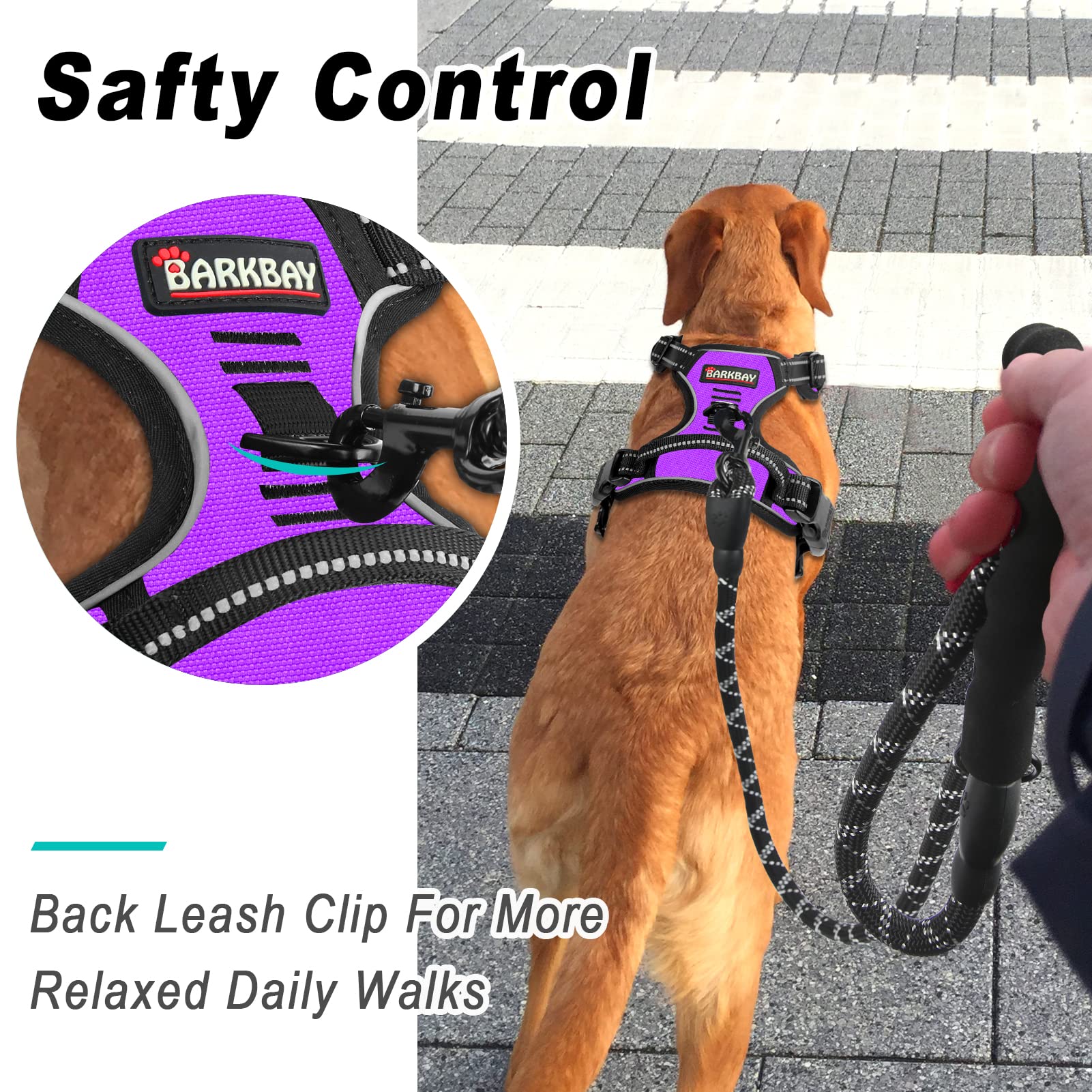 Barkbay No Pull Dog Harness Large Step In Reflective Dog Harness With Front Clip And Easy Control Handle For Walking Training Running(Purple,Xl)