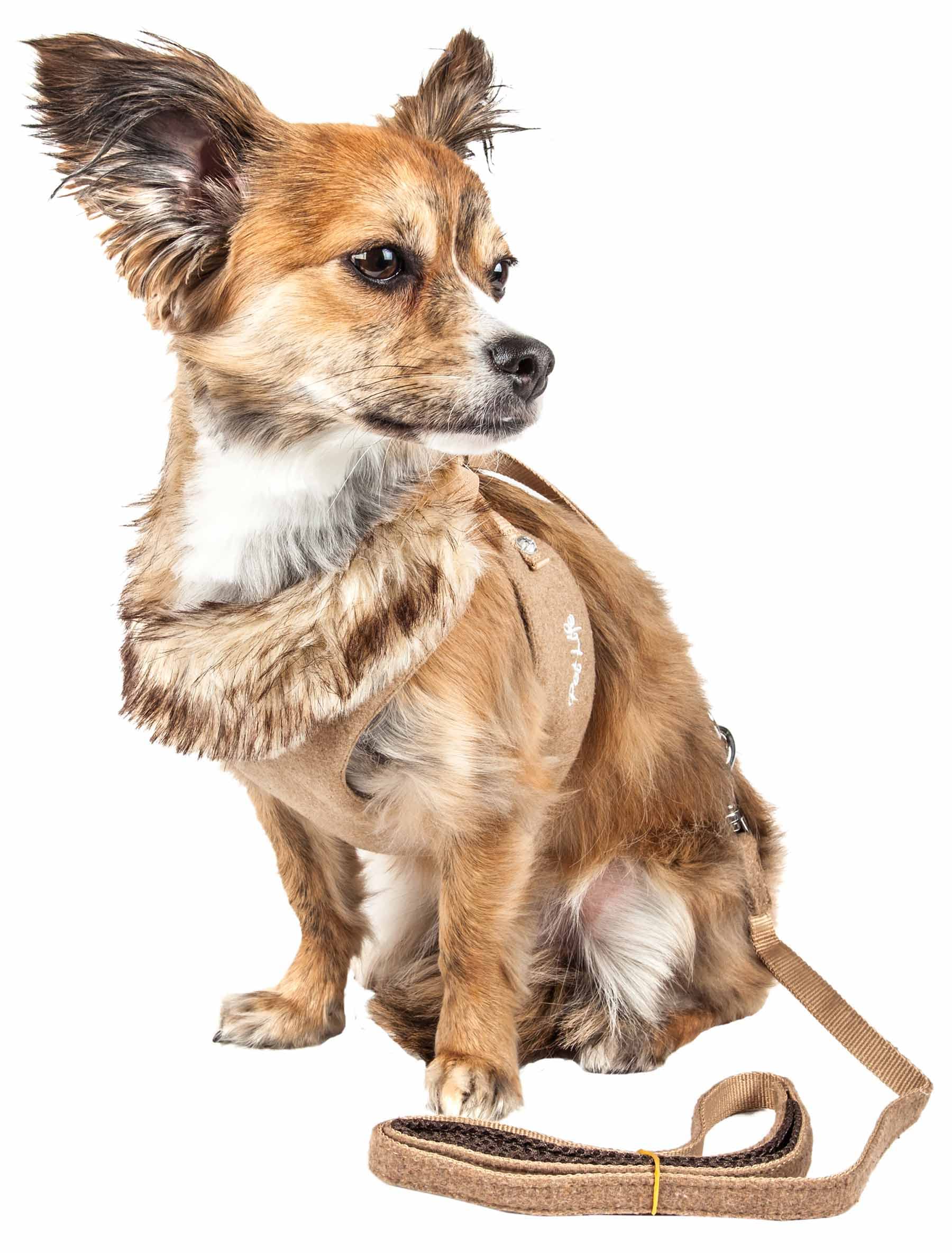 Pet Life ® Luxe Collection Furracious 2-In-1 Adjustable Fashion Dog Harness And Leash With Removable Fur Dog Collar - Designer Pet Harness Is Reversed With Comfortable Mesh