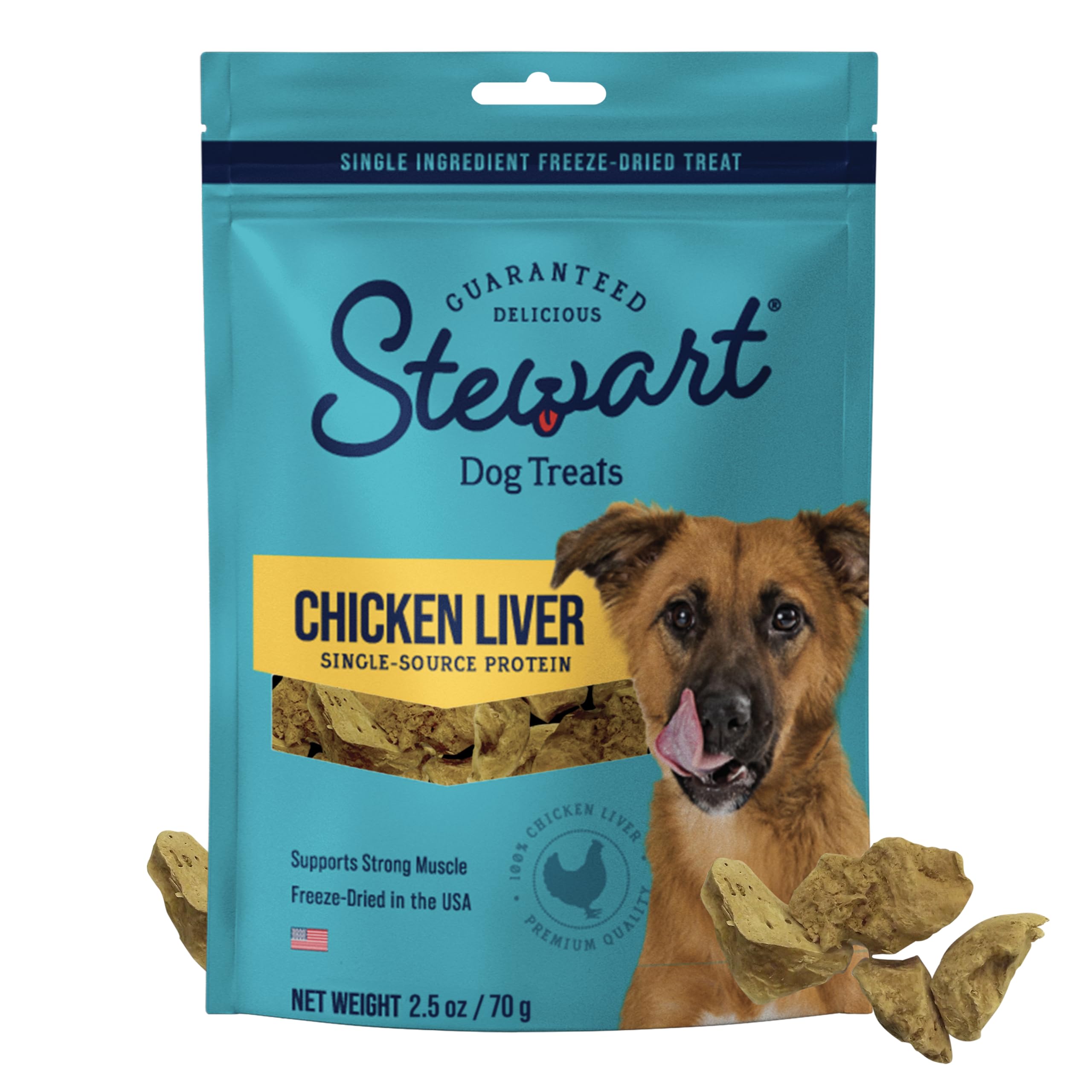 Stewart Single Ingredient Freeze Dried Raw Dog Treats, Chicken Liver, 2.5 Ounce Resealable Pouch, Training Treats or Meal Topper