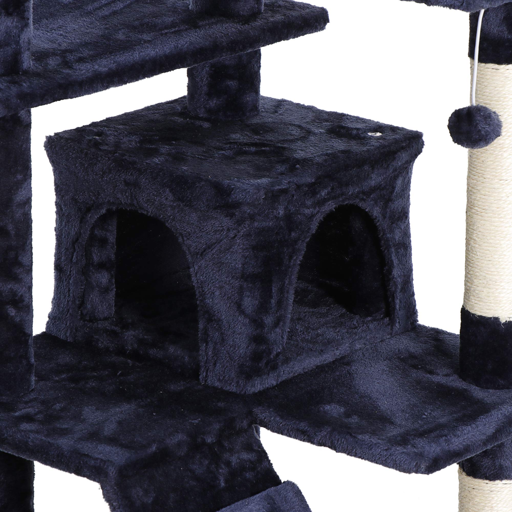 Zeny 53 Inches Cat Tree With Sisal-Covered Scratching Posts And 2 Plush Rooms Cat Furniture For Kittens (Navy Blue)