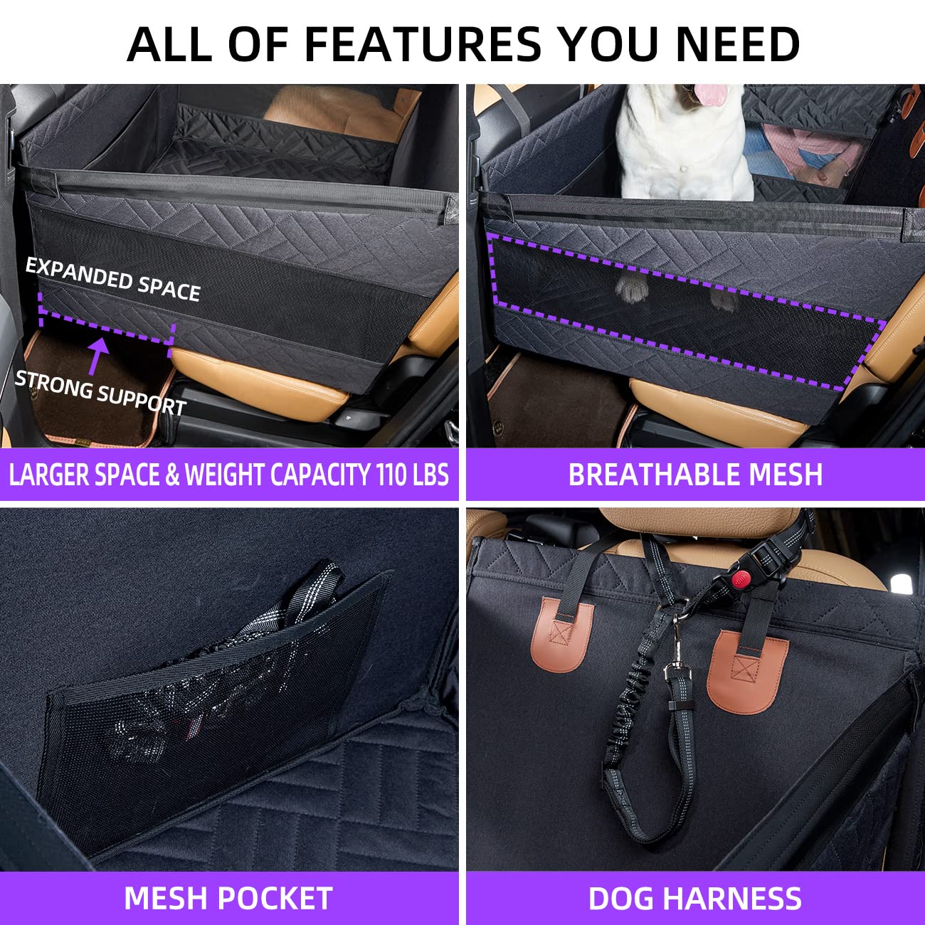 TKYZ Large Dog Car Seat,Back Seat Extender for Dogs,Waterproof Medium Dog Seat Cover for Backseat, Pet Bed for Car Hammock(Black