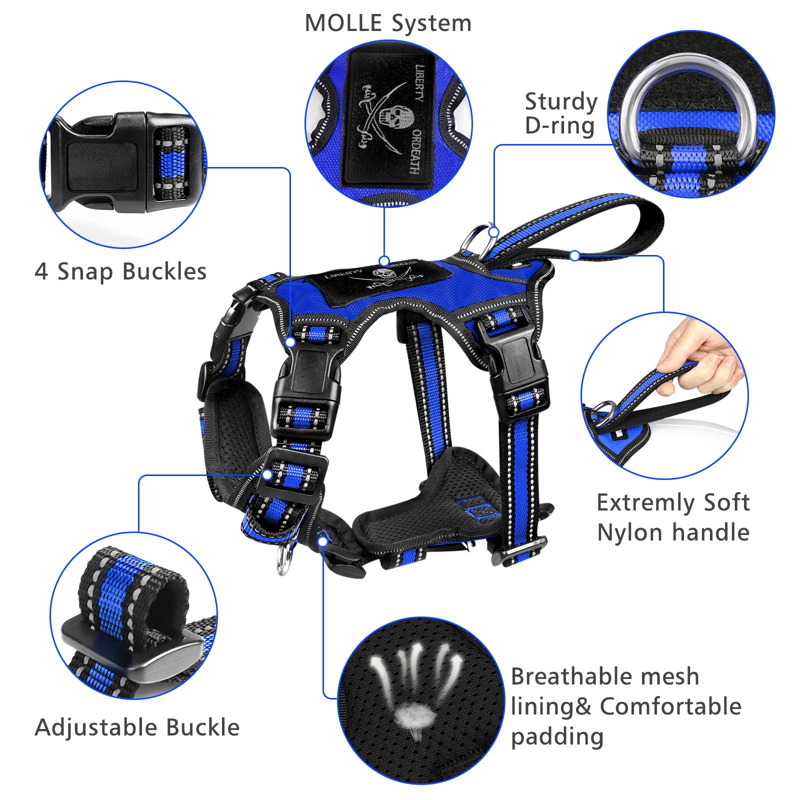 Winsee All-In-One Reflective Dog Harness, Collar & Leash Set, No Pull With Adjustable Buckles, X-Large, Dark Blue