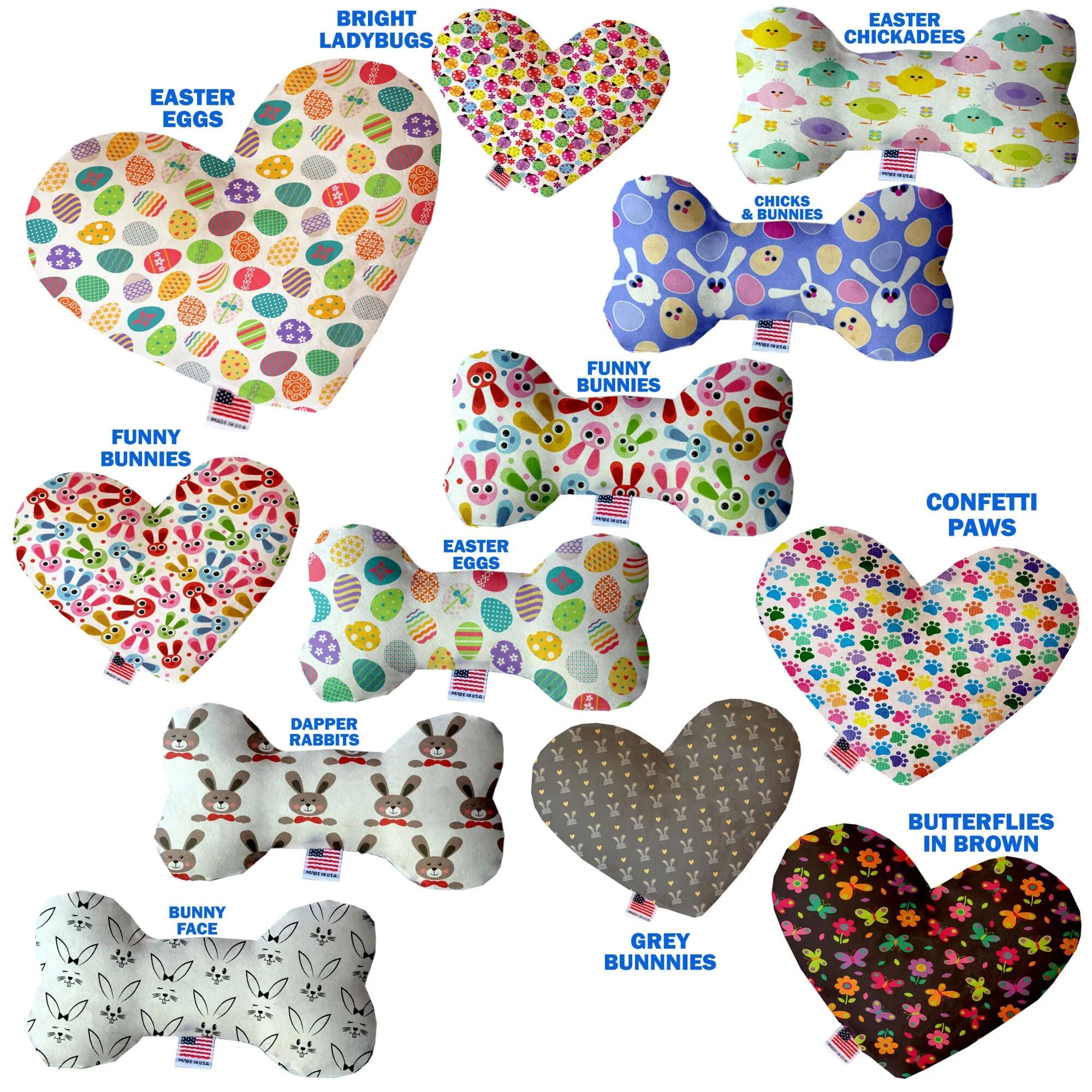 Pet and Dog Plush Heart or Bone Toy, "Easter Group" (Available in different sizes, and 10 different pattern options!) Easter Eggs 8" Plush Heart
