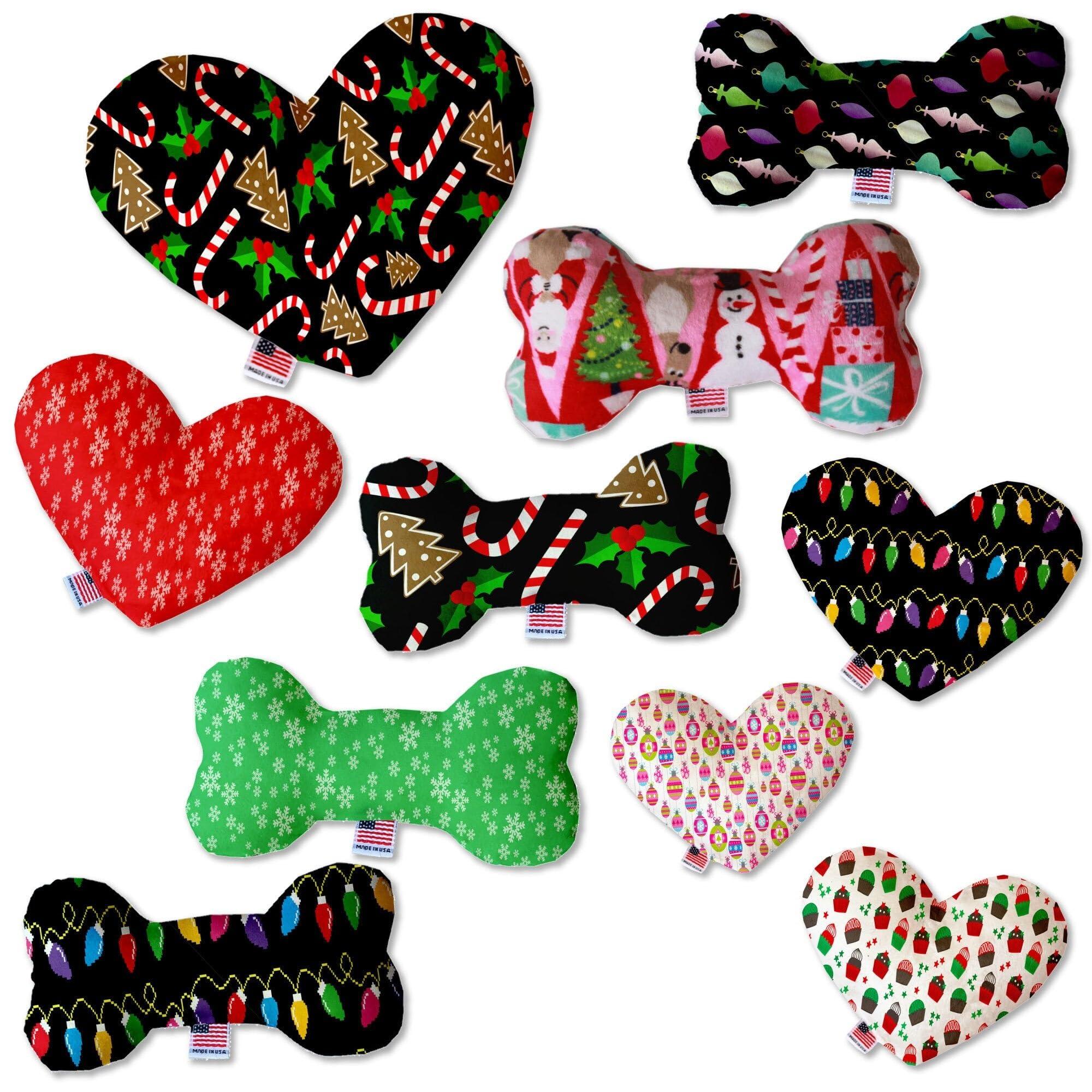 Christmas Pet and Dog Plush Heart or Bone Toy, "Candy Cane Lane Group" (Available in different sizes and 8 different patterns!) ClassicChristmaOrn. 8" Plush Heart