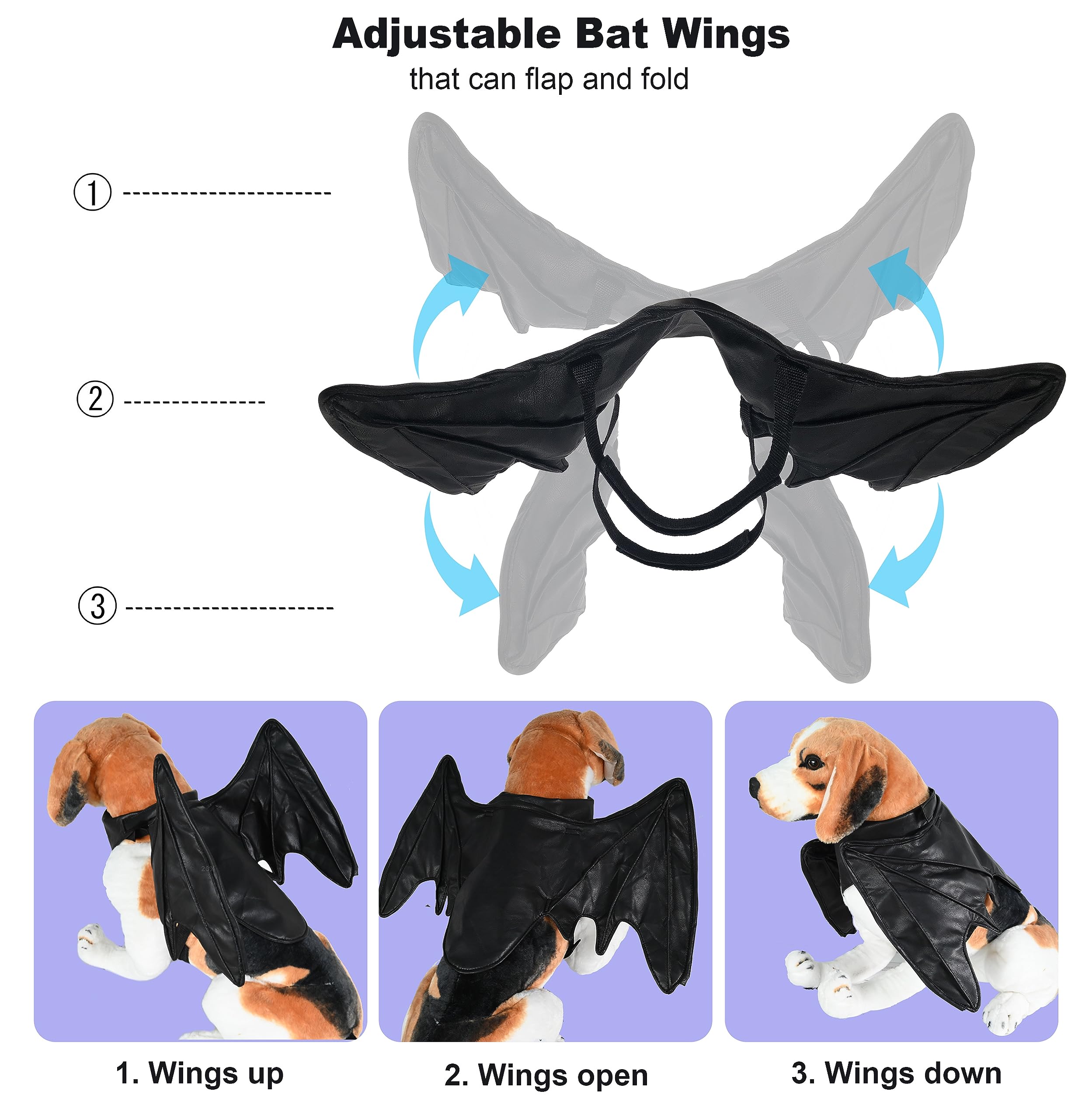 Funny Bat Wing Costumes For Dog, Cute Furry Pet Clothing For Halloween (Black Bat Wing, Size L)