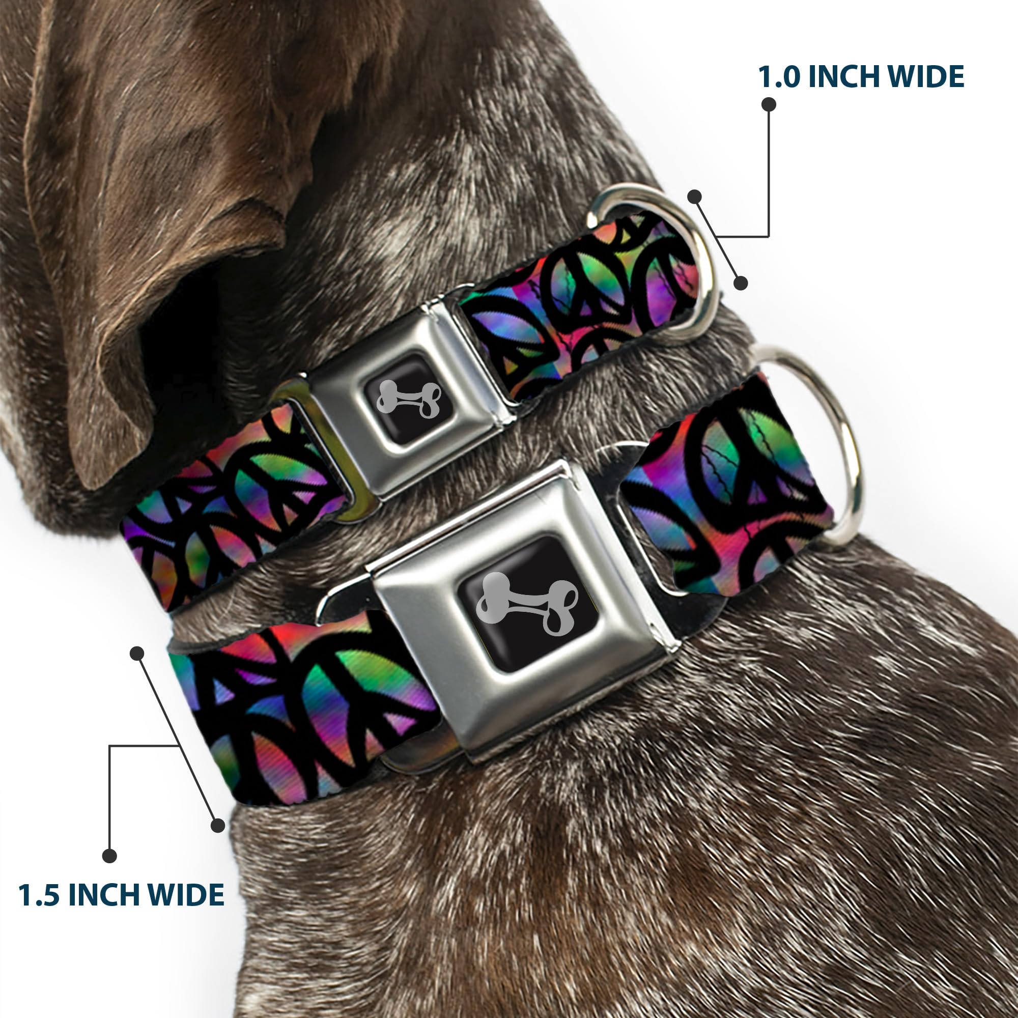 Buckle-Down Seatbelt Buckle Dog Collar - Peace Psychedelic - 1' Wide - Fits 9-15' Neck - Small