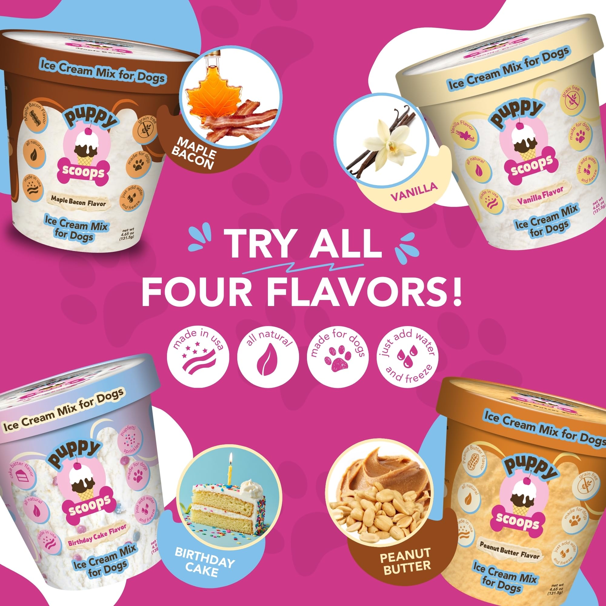 Puppy Scoops Dog Ice Cream Mix - Just Add Water and Freeze at Home, Powder Mix with Ice Cream Cup and Reusable Lid, Ice Cream Mi