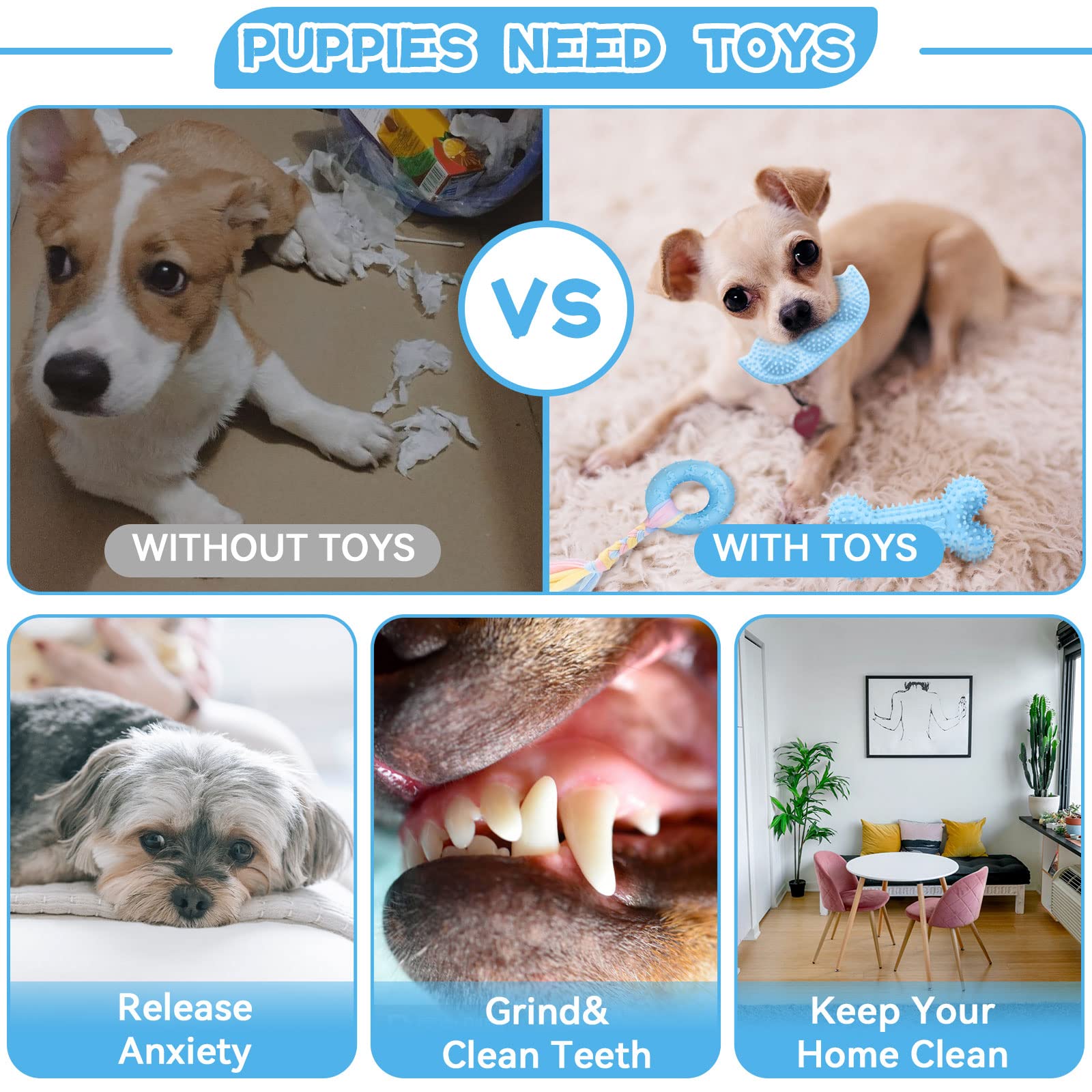 Petcare 6 Pack Puppy Chew Toys For Teething Cute Blue Puppy Toys Small Dog Toys Soft Rubber Rope Dog Toys Funny Bone Ball Cleaning Teeth Dog Chew Toys Puppy Teething Toys For Puppies Yorkie