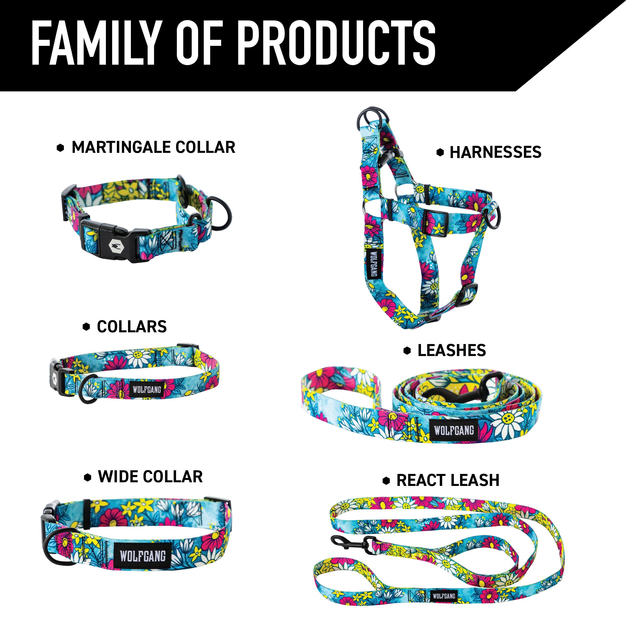 Wolfgang Heavy Duty Adjustable Dog Harness, Pull-Tested for Walking & Training, LazyDaisy Print, Large