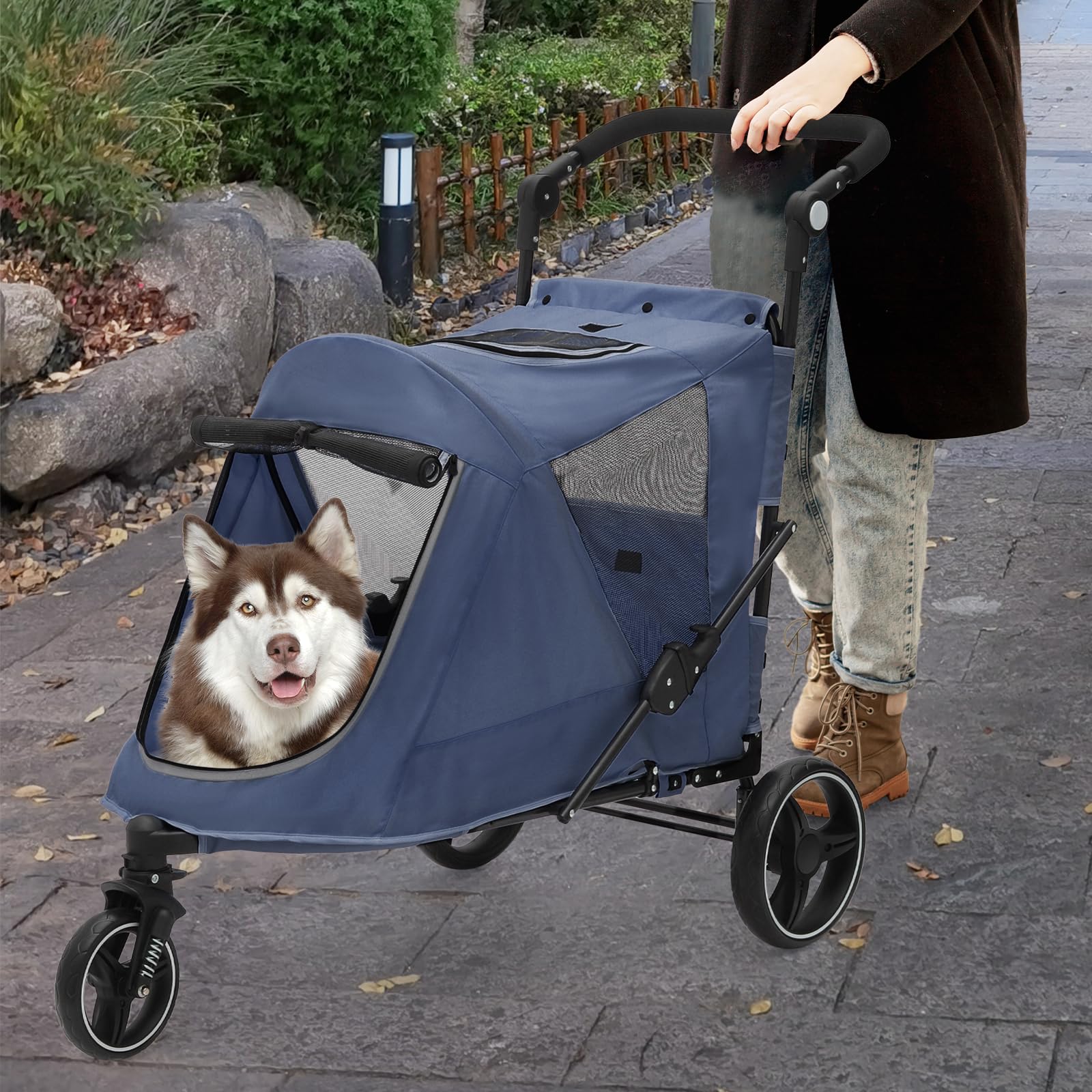 Athena Collection Pet Stroller for Large Dogs, 55 lbs, Navy Blue, Adjustable Handlebar, Mesh Windows, Model PS-AT-004NBA78