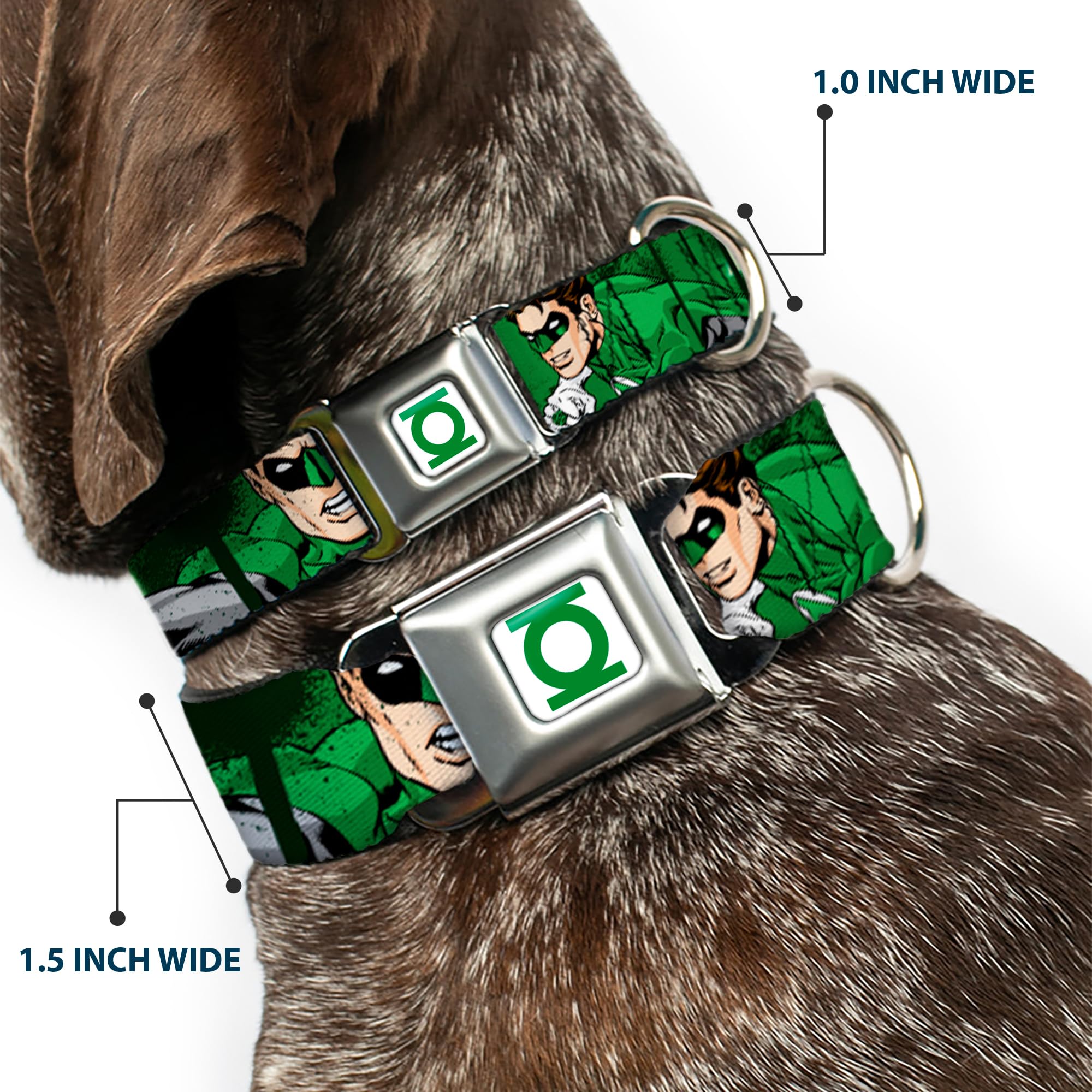 Buckle-Down Seatbelt Buckle Dog Collar - Green Lantern Green Glow W/Text - 1.5' Wide - Fits 16-23' Neck - Medium