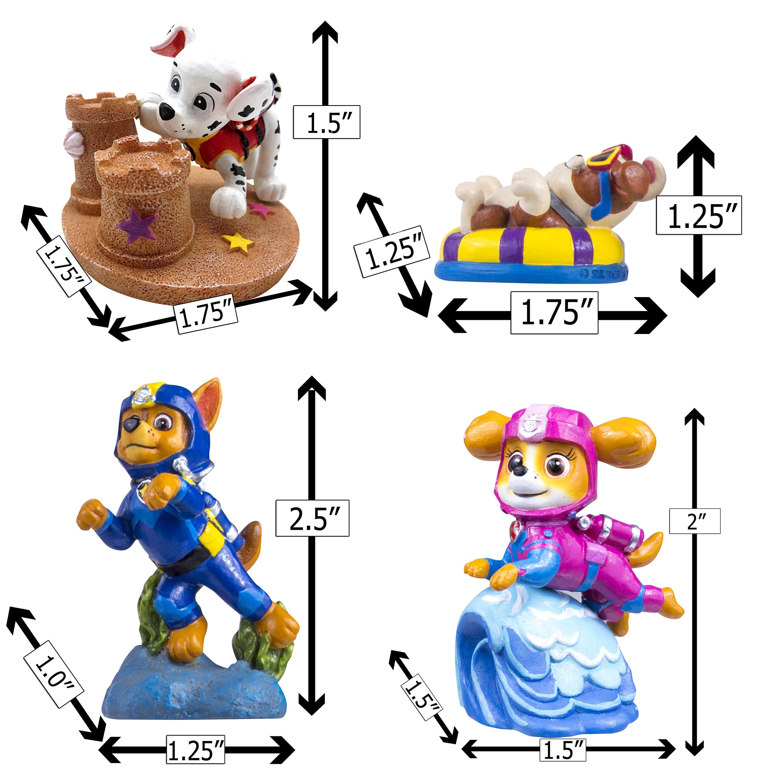 Penn-Plax Paw Patrol Aquarium Ornament Bundle - 4 Resin Mini Figures for Freshwater & Saltwater - Chase, Marshall, Rubble, Skye - Multicolor