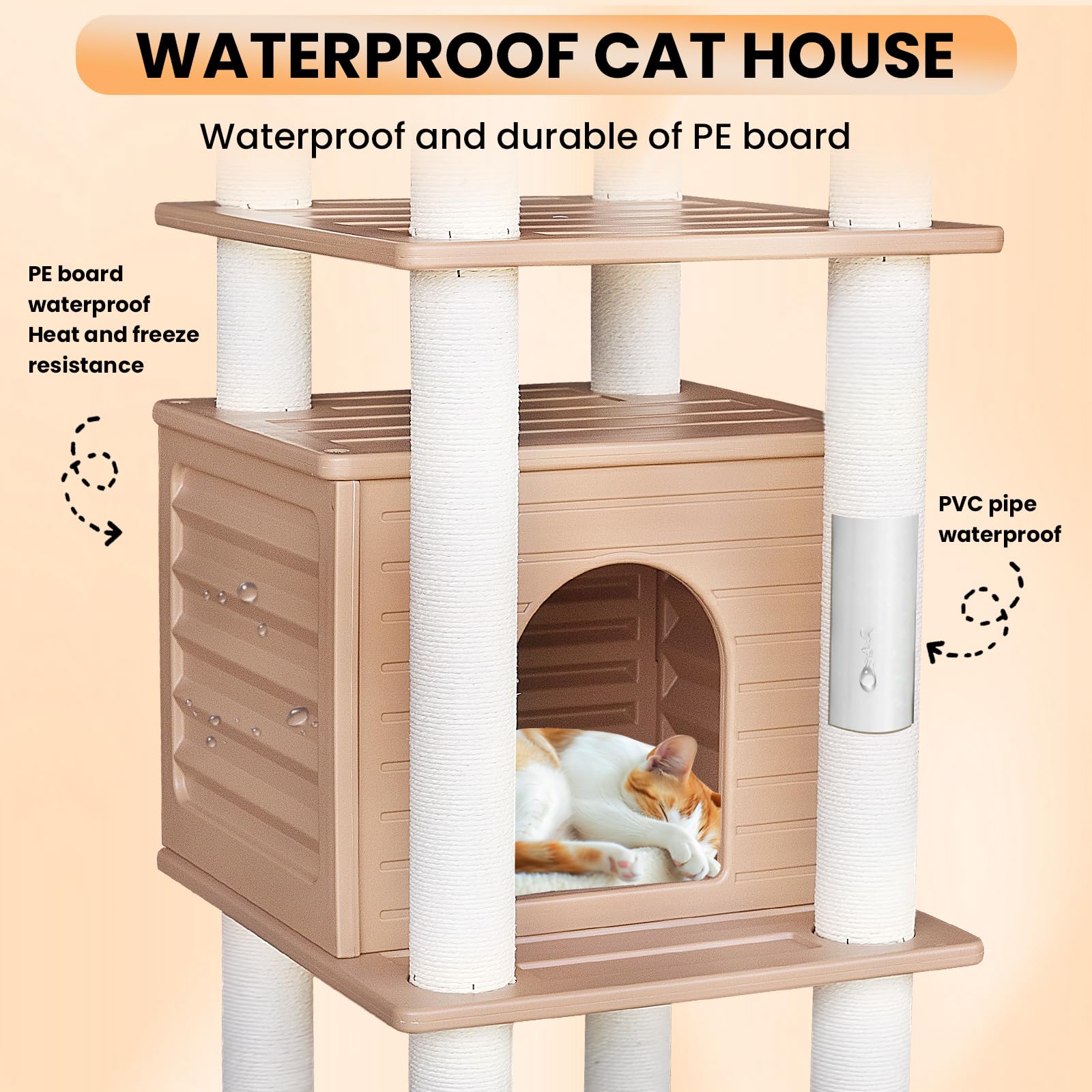 Maohegou 62    Tall Cat Tree For Outdoor And Indoor Cats, Weatherproof Large Outdoor Cat Condo With Scratching Posts