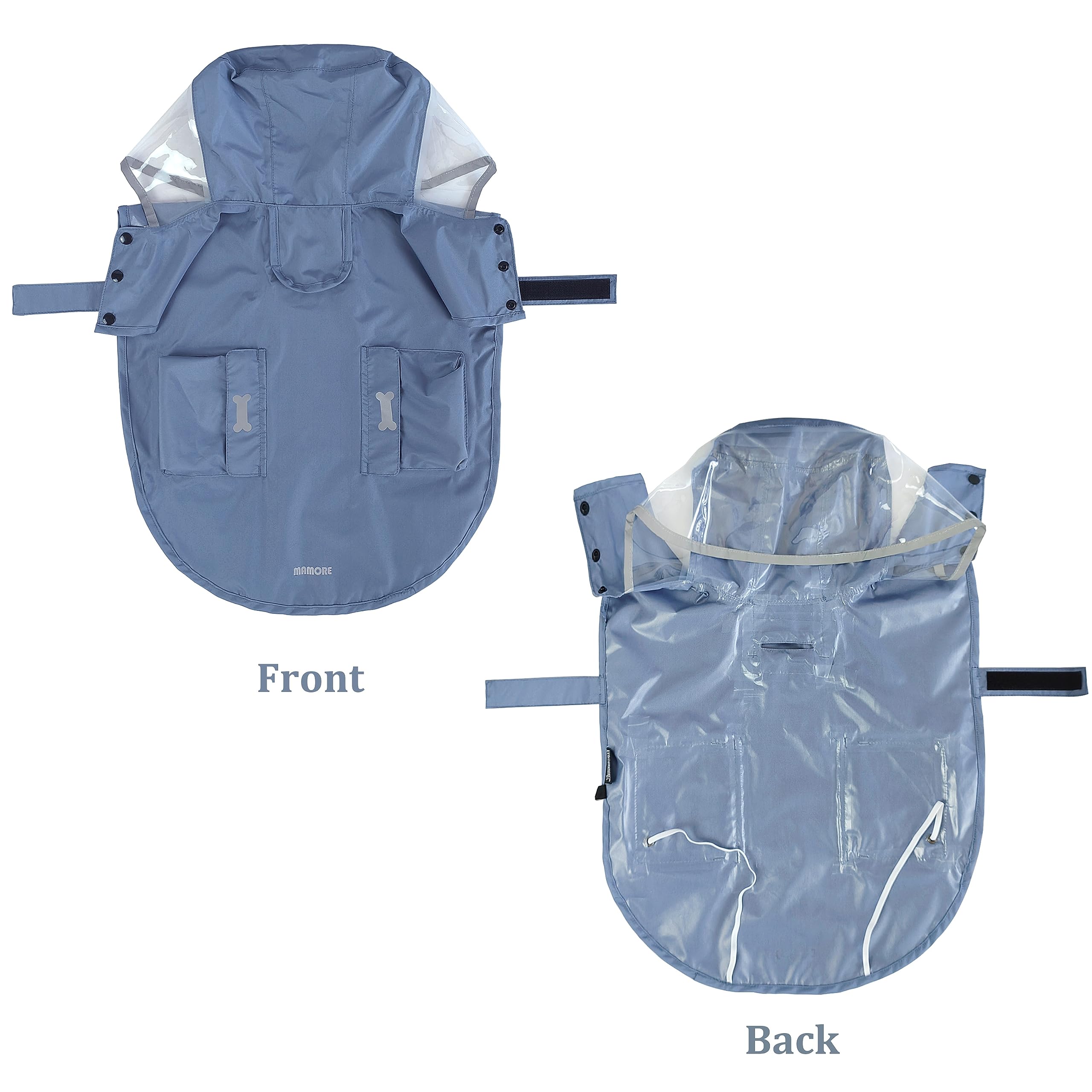 Waterproof Dog Raincoat, Adjustable Reflective Lightweight Pet Rain Clothes With Poncho Hood(X-Large, Blue&Grey)