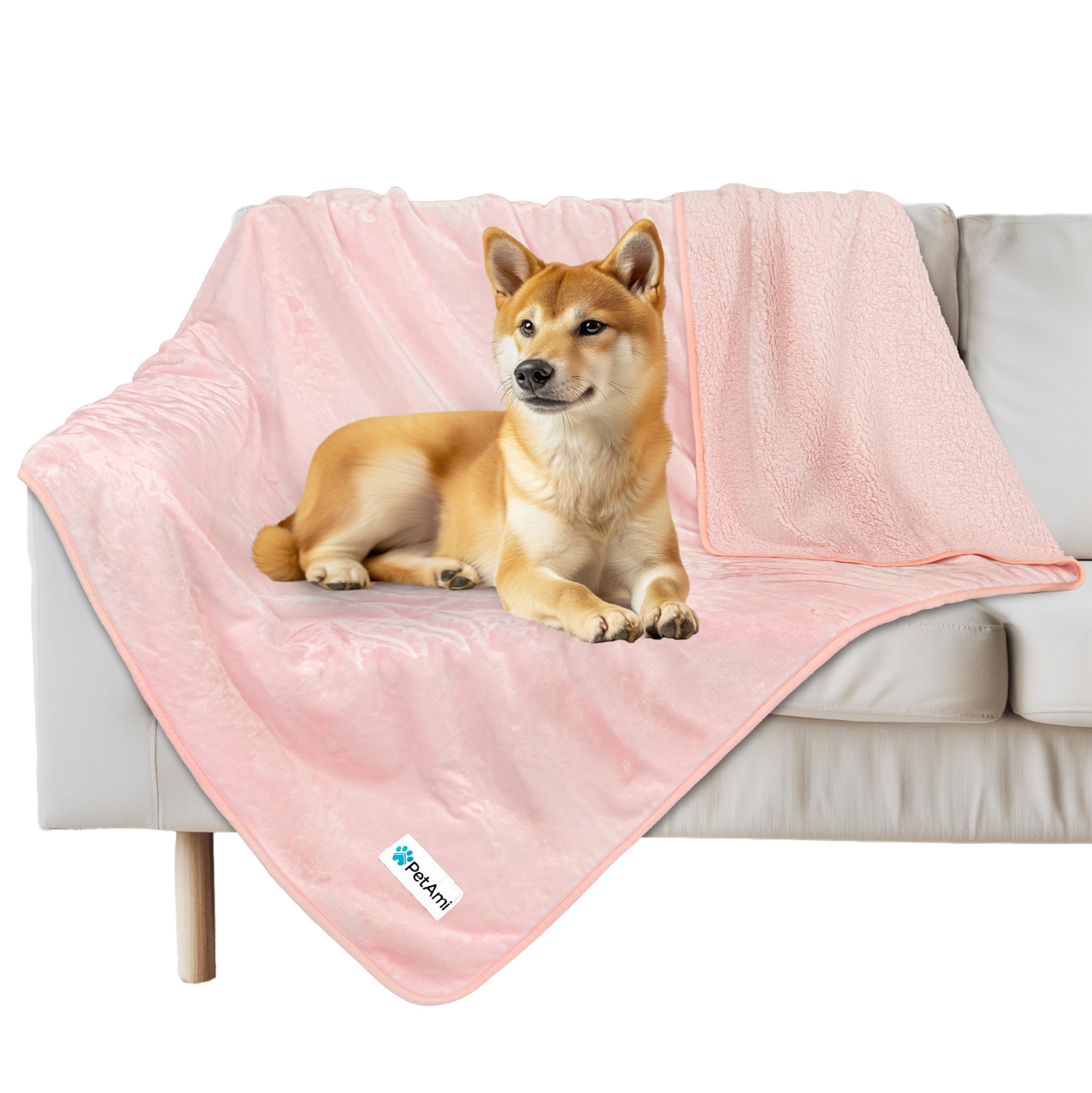 Petami Waterproof Dog Blanket For Medium Large Dogs, Pee Proof Pet Blanket For Bed Couch, Reversible Water Proof Blanket For Puppy Indoor Cat, Soft Dog Pee Crate Cover Washable, 60X80 Pink