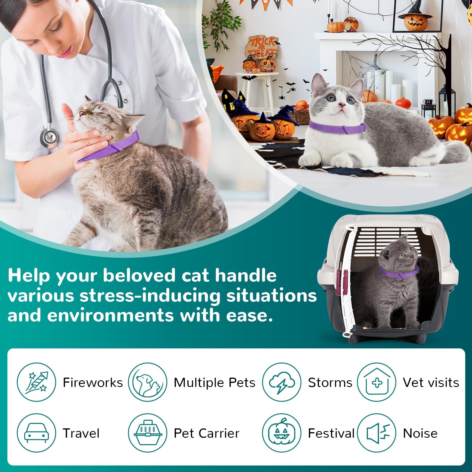Trail Tail Calming Collar For Cats, Pheromone Collar For Cat Anxiety Relief (Grey, 2 Pack)