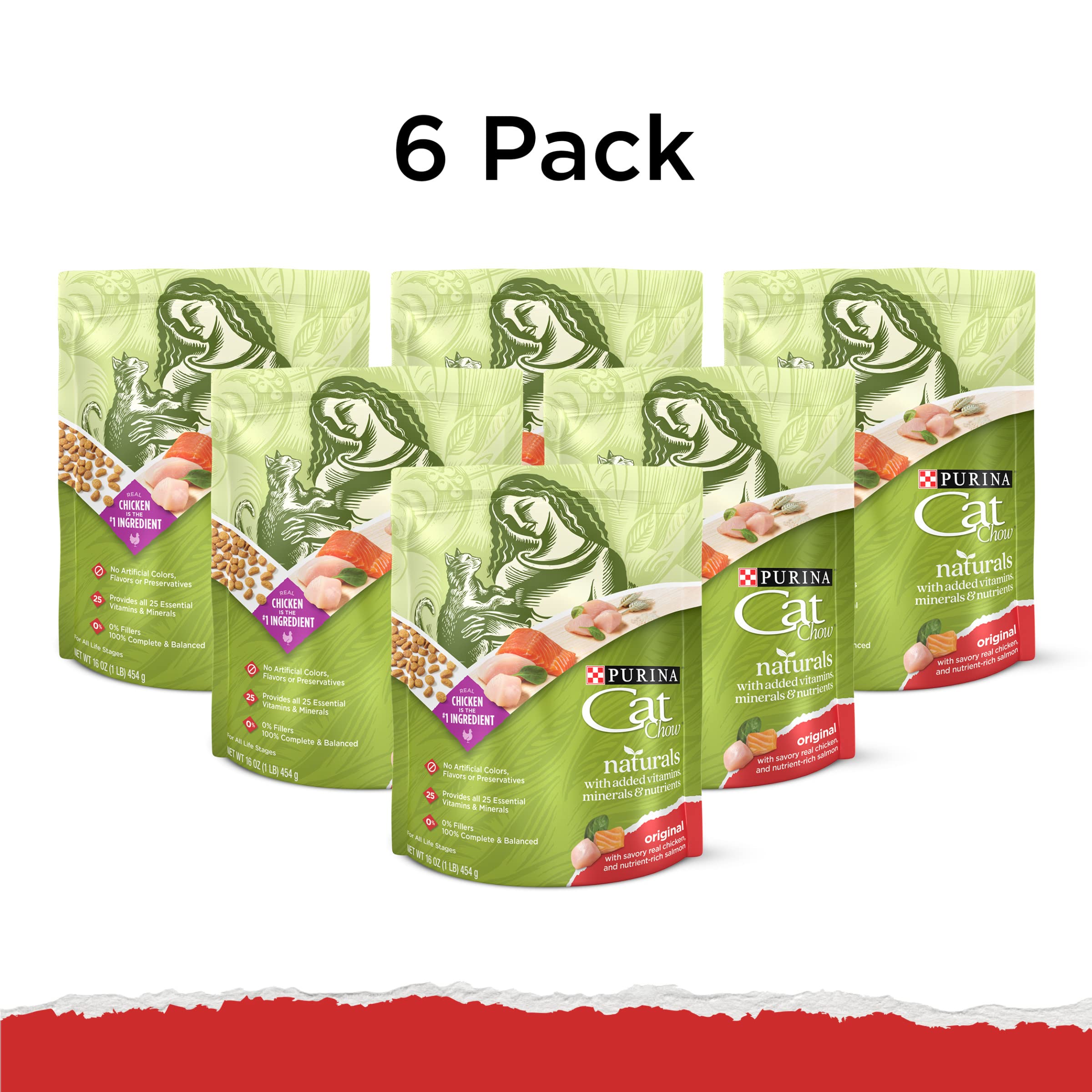 Purina Cat Chow Naturals With Added Vitamins, Minerals and Nutrients Dry Cat Food, Naturals Original - (6) 16 oz. Pouches