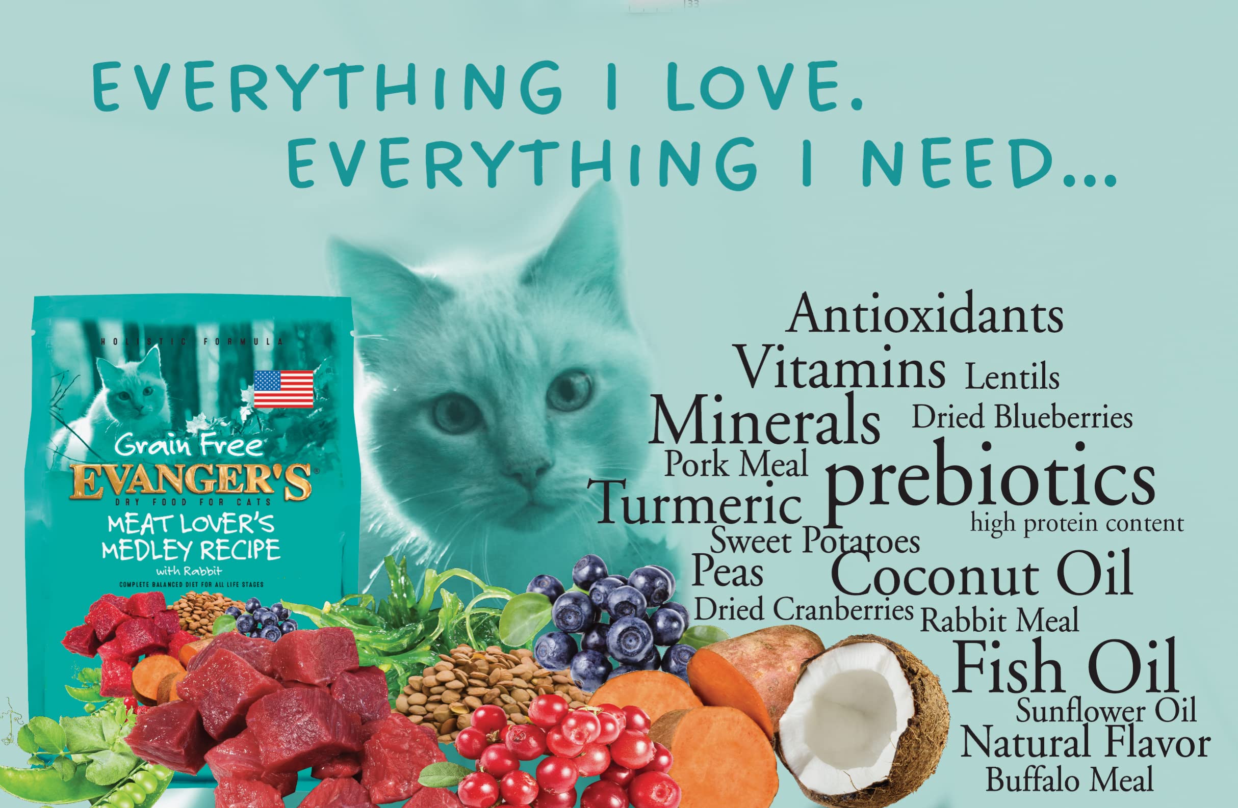 Evangers Grain-Free Meat Lovers Medley with Rabbit Dry Cat Food, 4.4 lb Bag