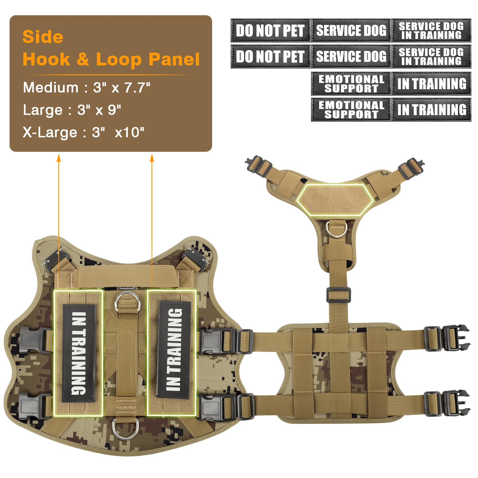 Winsee Service Dog Vest Harness For Large Dog, Tactical Working Molle Vest With 10 Pet Patches, No Pull Heavy Duty Harness For T