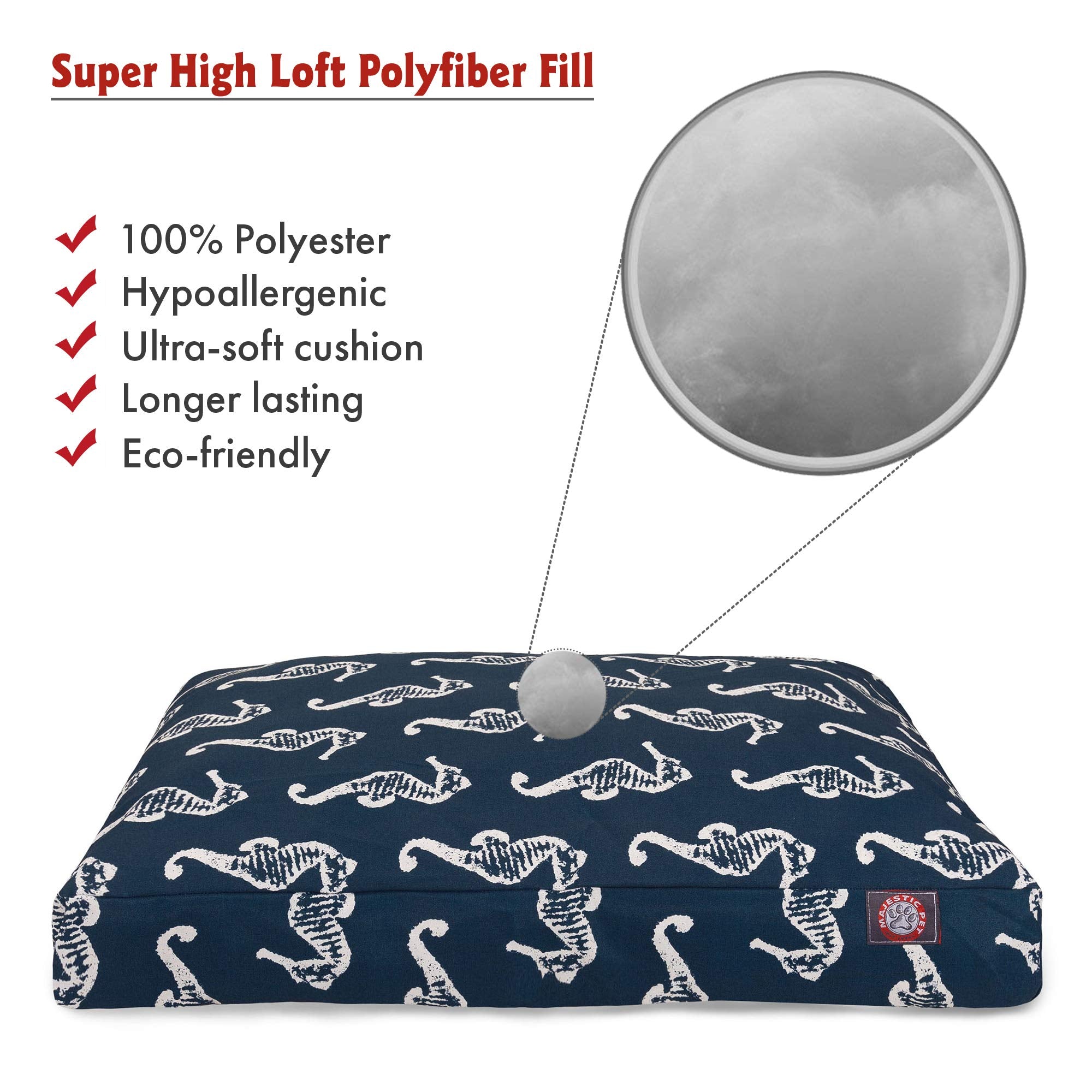 Navy Sea Horse Small Rectangle Indoor Outdoor Pet Dog Bed With Removable Washable Cover By Majestic Pet Products