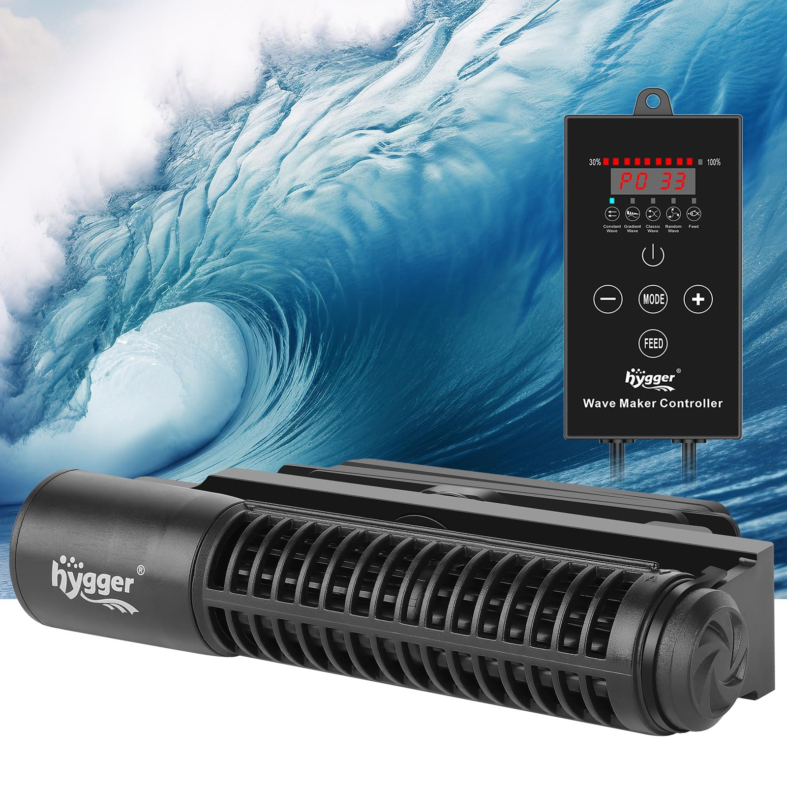 hygger Wave Maker For Aquarium, Magnetic DC 24V 50W Aquarium Powerhead, 3430GPH Adjustable Cross Flow Pump with LED Display Cont