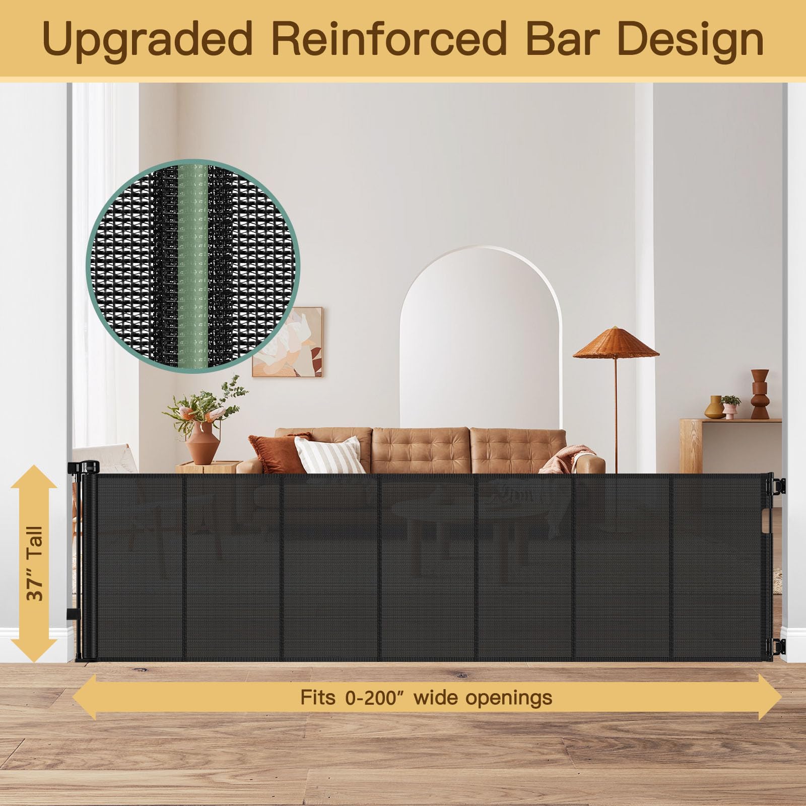 Reinforced 200 Inch Extra Wide Retractable Baby Gates to Prevent Crawling Through, Indoor/Outdoor Baby Gates for Decks, 16 ft Me