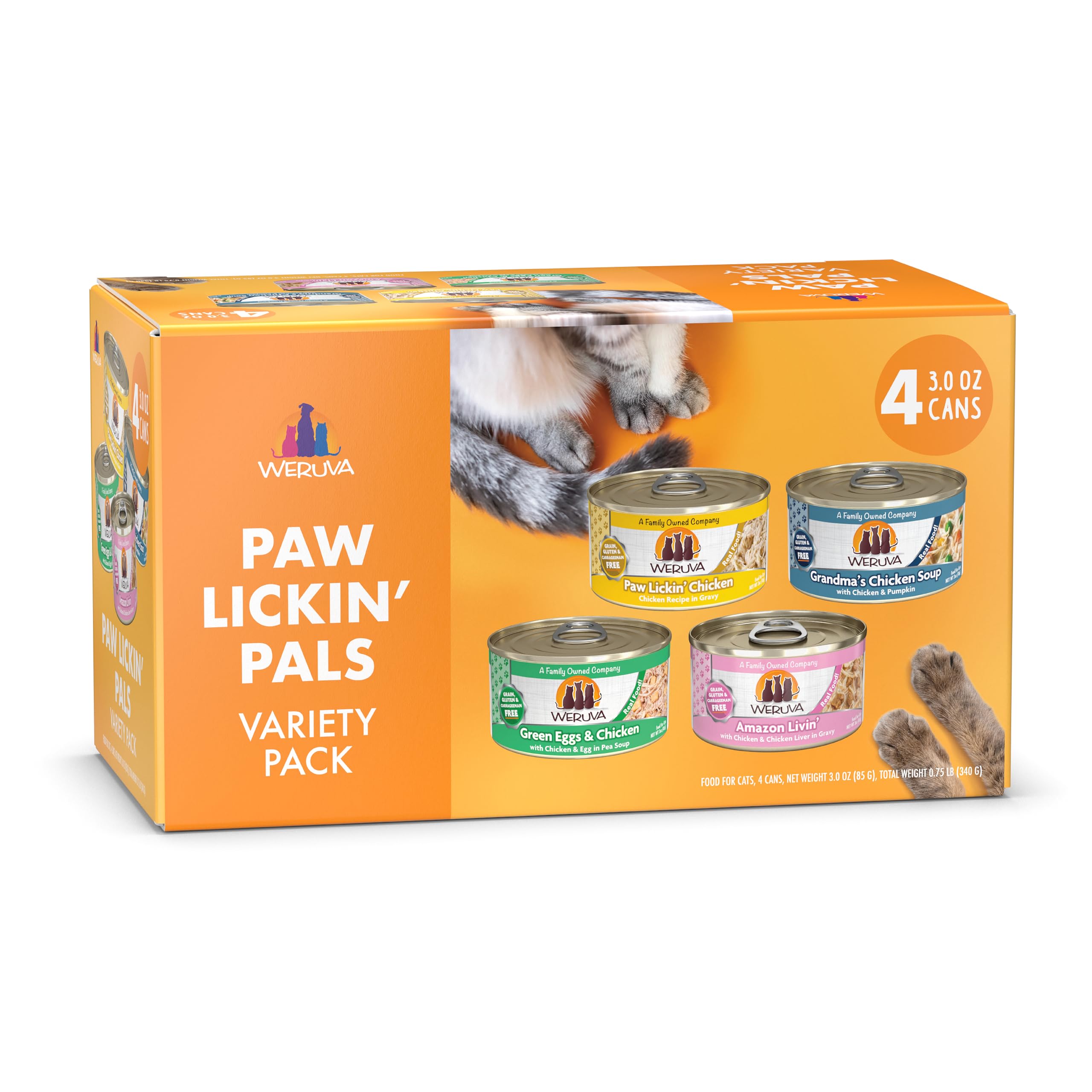 Weruva Classic Cat Food, Paw Lickin Pals Trial Variety Pack, 3oz Can, Pack of 4