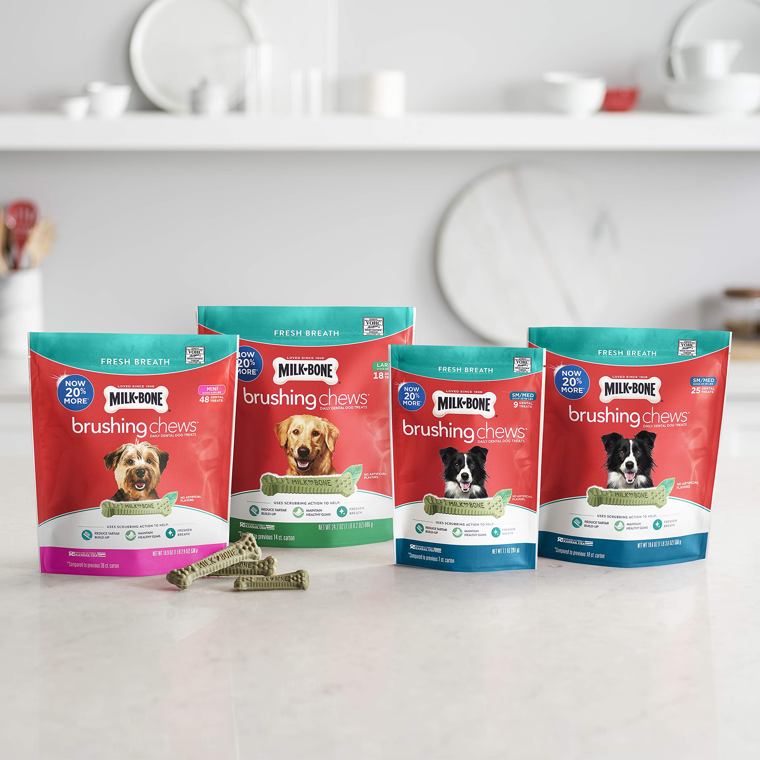 Milk-Bone Fresh Breath Brushing Chews, 9 Small/ Medium Daily Dental Dog Treats (Pack of 5) Scrubbing Action Helps Clean Teeth