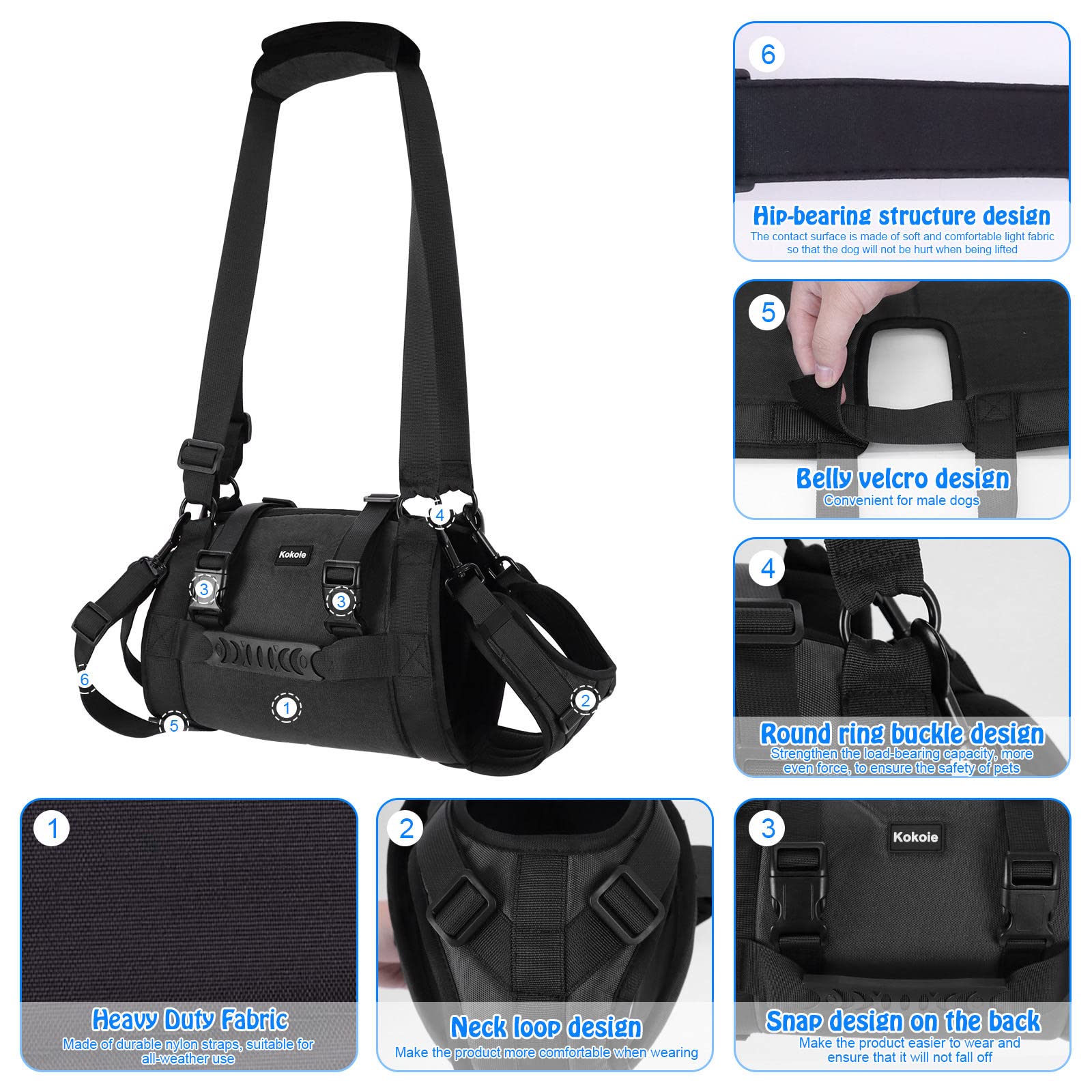 Dog Carry Sling, Emergency Backpack Pet Legs Support & Rehabilitation Dog Lift Harness for Large Dogs, Dog Carrier for Senior Do