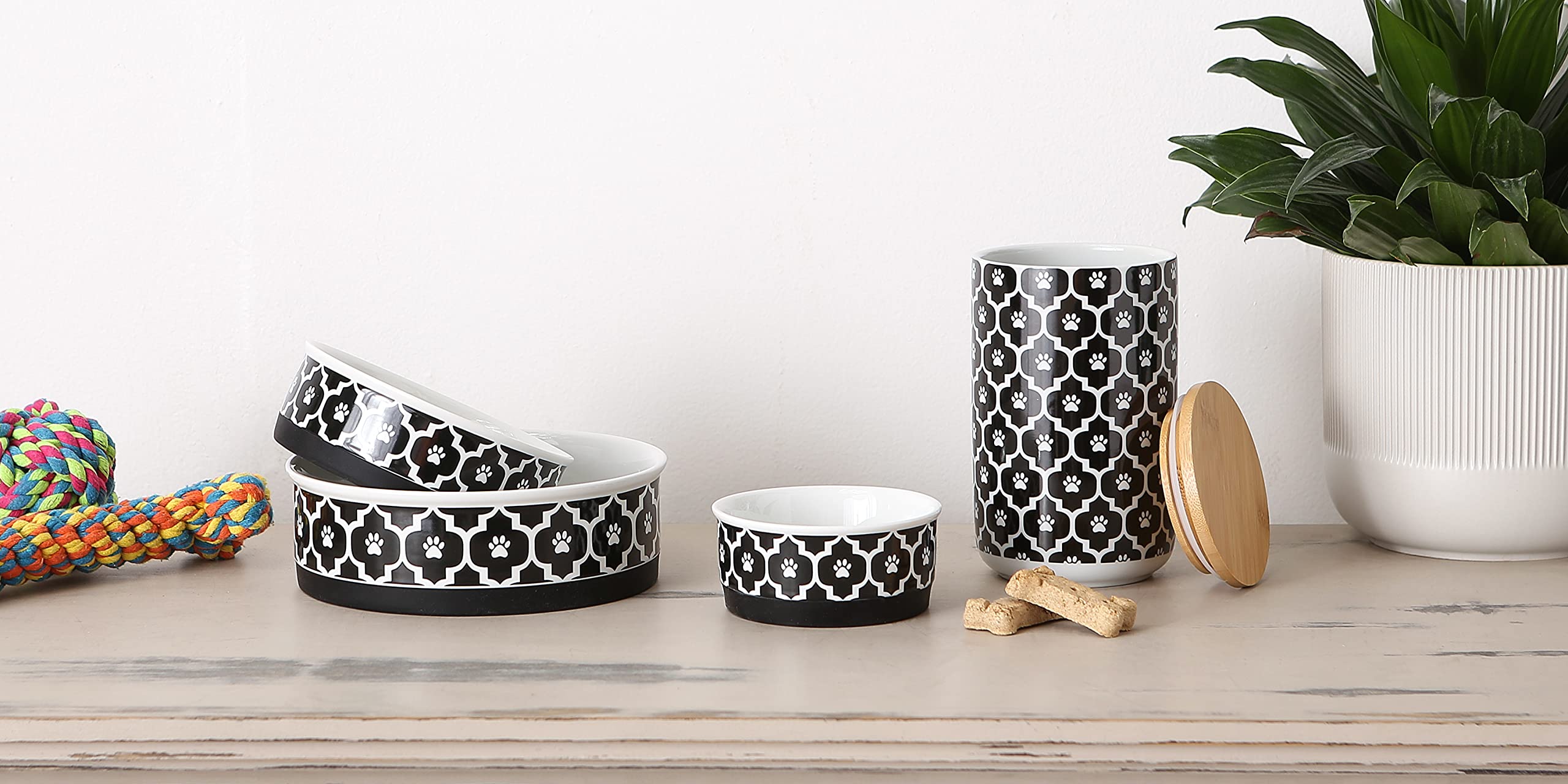 Bone Dry Lattice Collection Pet Bowl & Canister, Treat Canister, 4x6.5 inches, Black