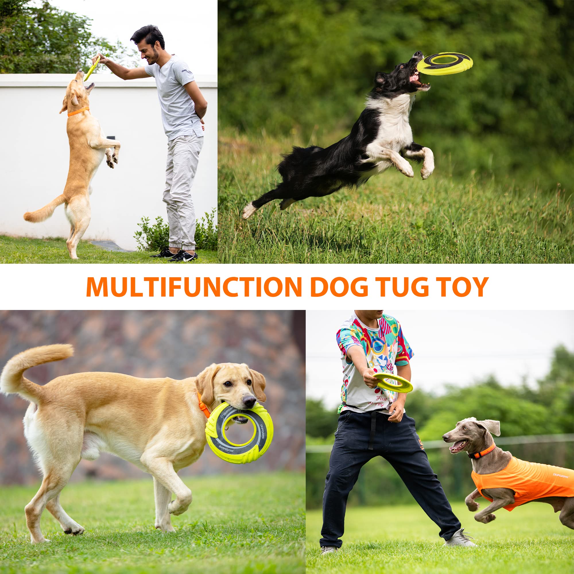 SKIPDAWG Interactive Tug Toy, Flying Disc Water Toy Non-Toxic Light TPR/Nylon Fabric, Pet Training and Outdoor Exercise Toys for