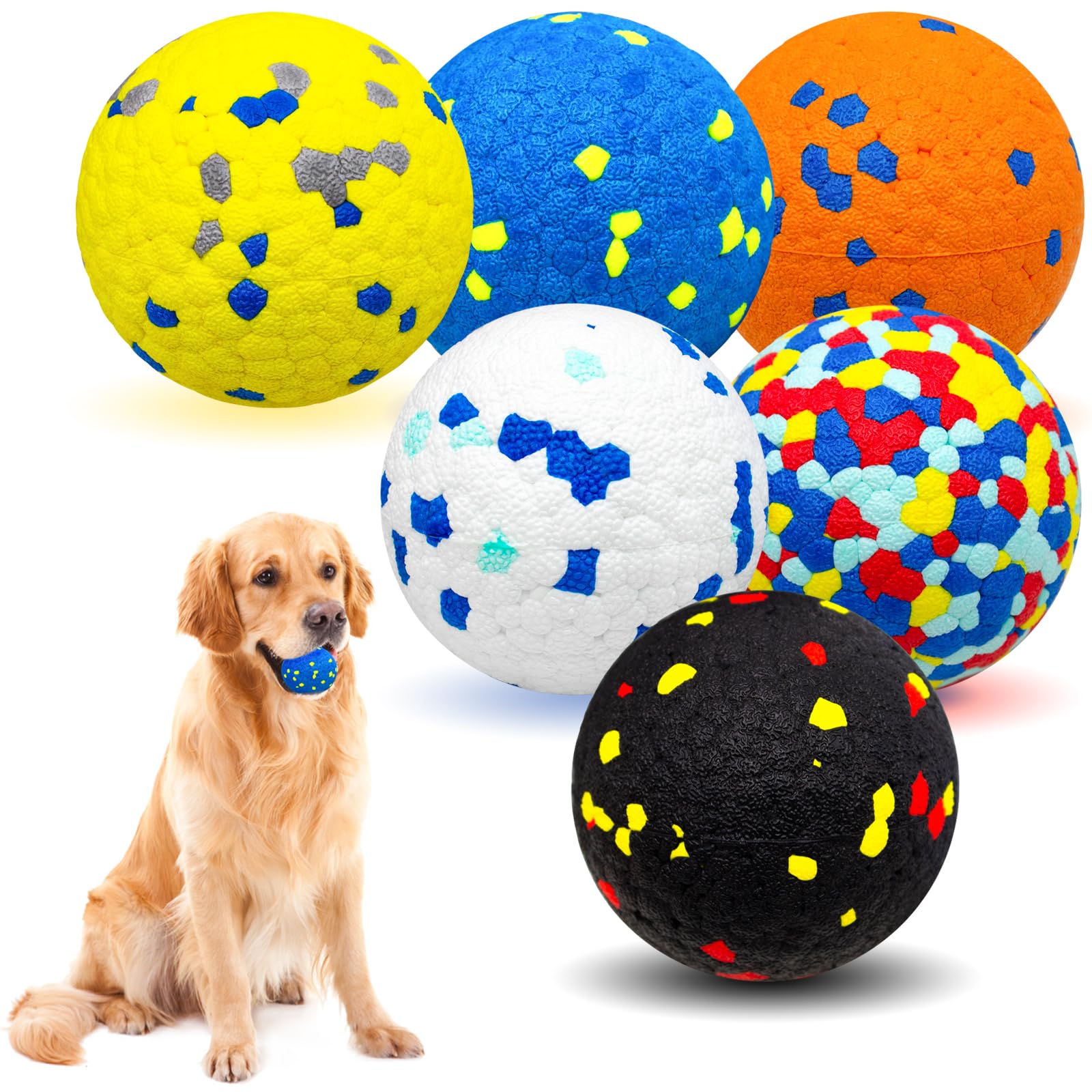CHEODIN 6 Pcs Dog Balls Tennis Ball for Aggressive Chewers Indestructible Dog Teething Chew Toys for Large Medium Small and Pupp