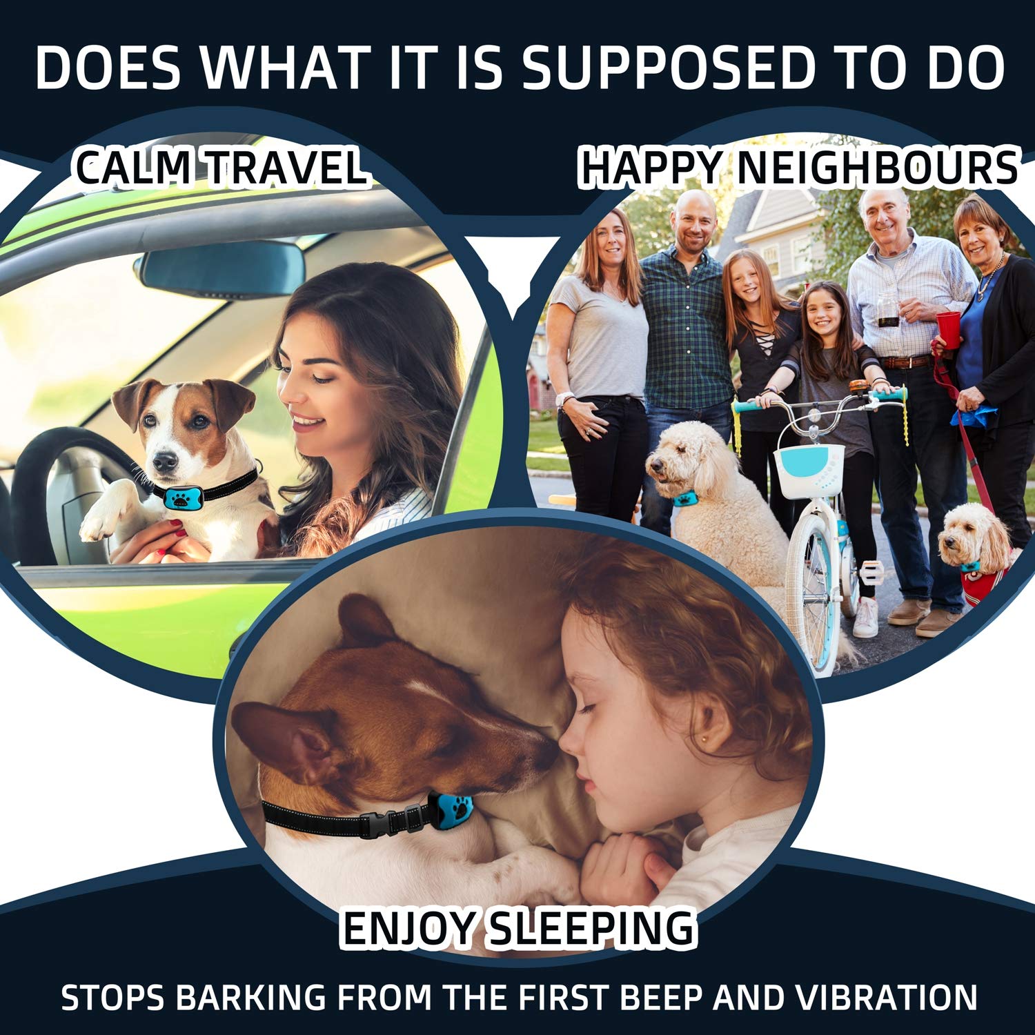 Pawpets Anti Bark Collar - No Shock Training Dog Collar - Humane With Vibration And Sound Barking Collar For Small Medium Large Dogs 5-100Lbs - 2 Pack Blue Orange (Battery)