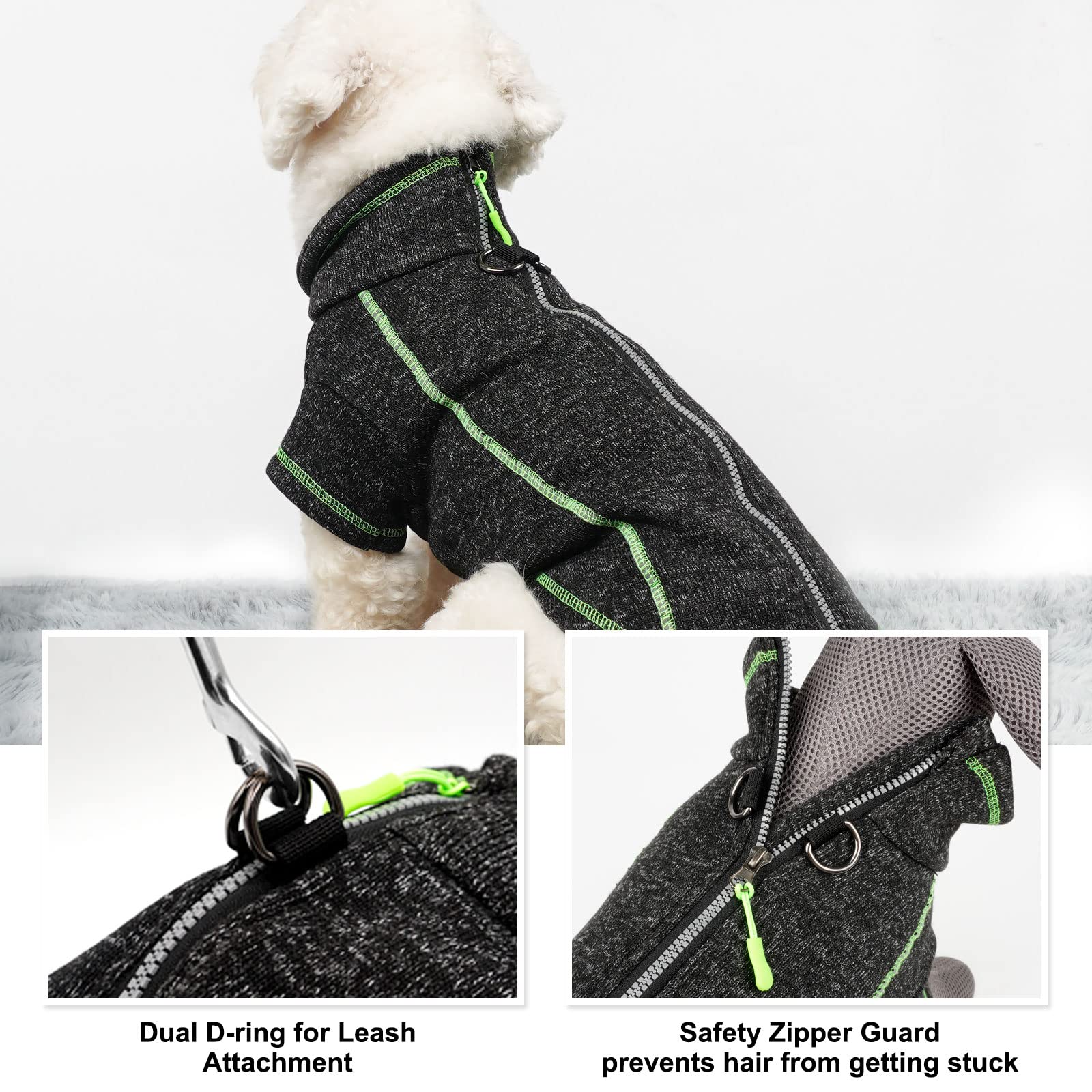 Cyeollo Dog Coat Fleece Jacket Zipper Up Sweater Reflective Jackets With D Ring Warm Clothes Cozy Jackets For Small Dogs