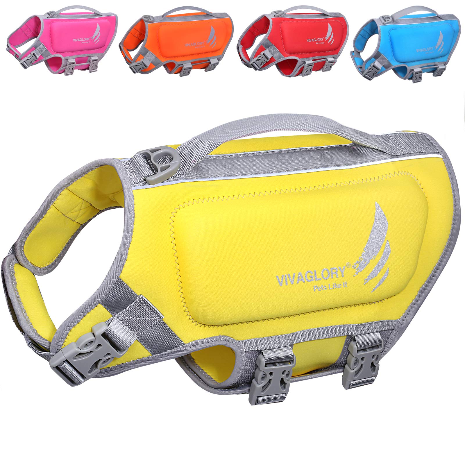 Vivaglory Dog Life Jacket, Dog Life Vest For Swimming & Boating, Neoprene, Yellow, Xsmall