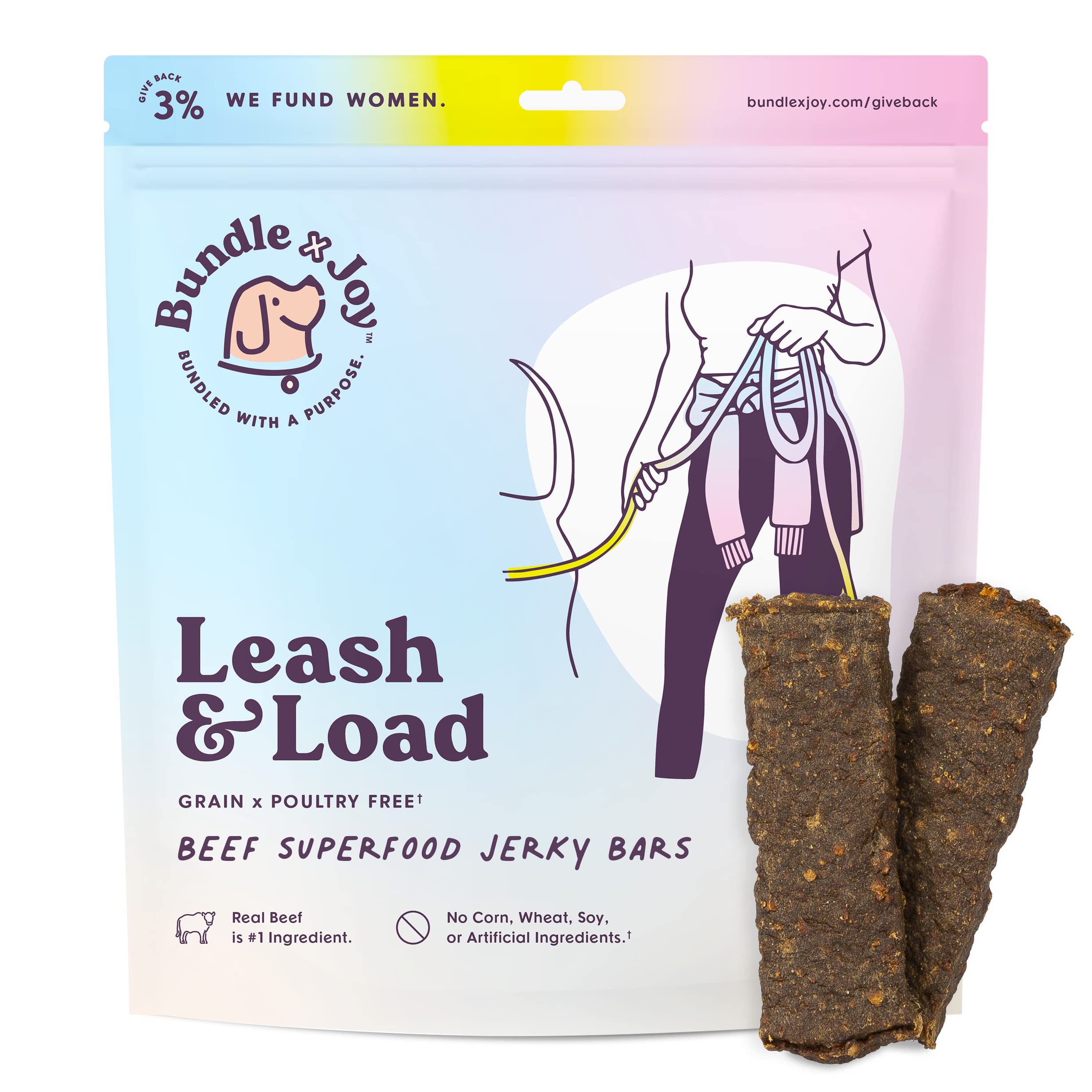 Bundle x Joy Leash & Load Beef Jerky Snack Bars, 5 oz Bag, Puppy & Dog Training Treats, Natural Superfood Grain Free, Made with 
