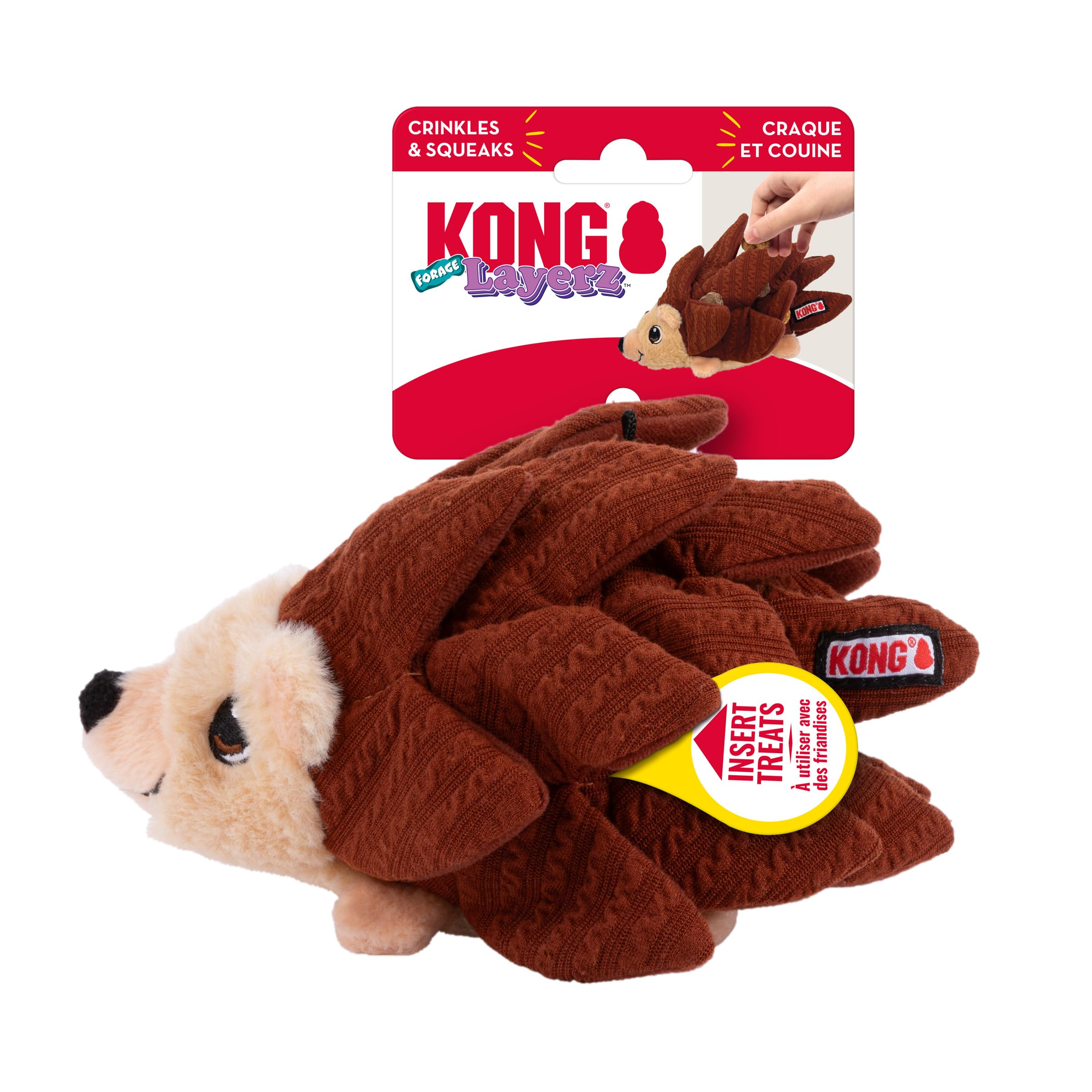 KONG Layerz Forage - Crackle Material with Plush Pockets for Treat Dispensing - Dog Toy (Hedgehog)
