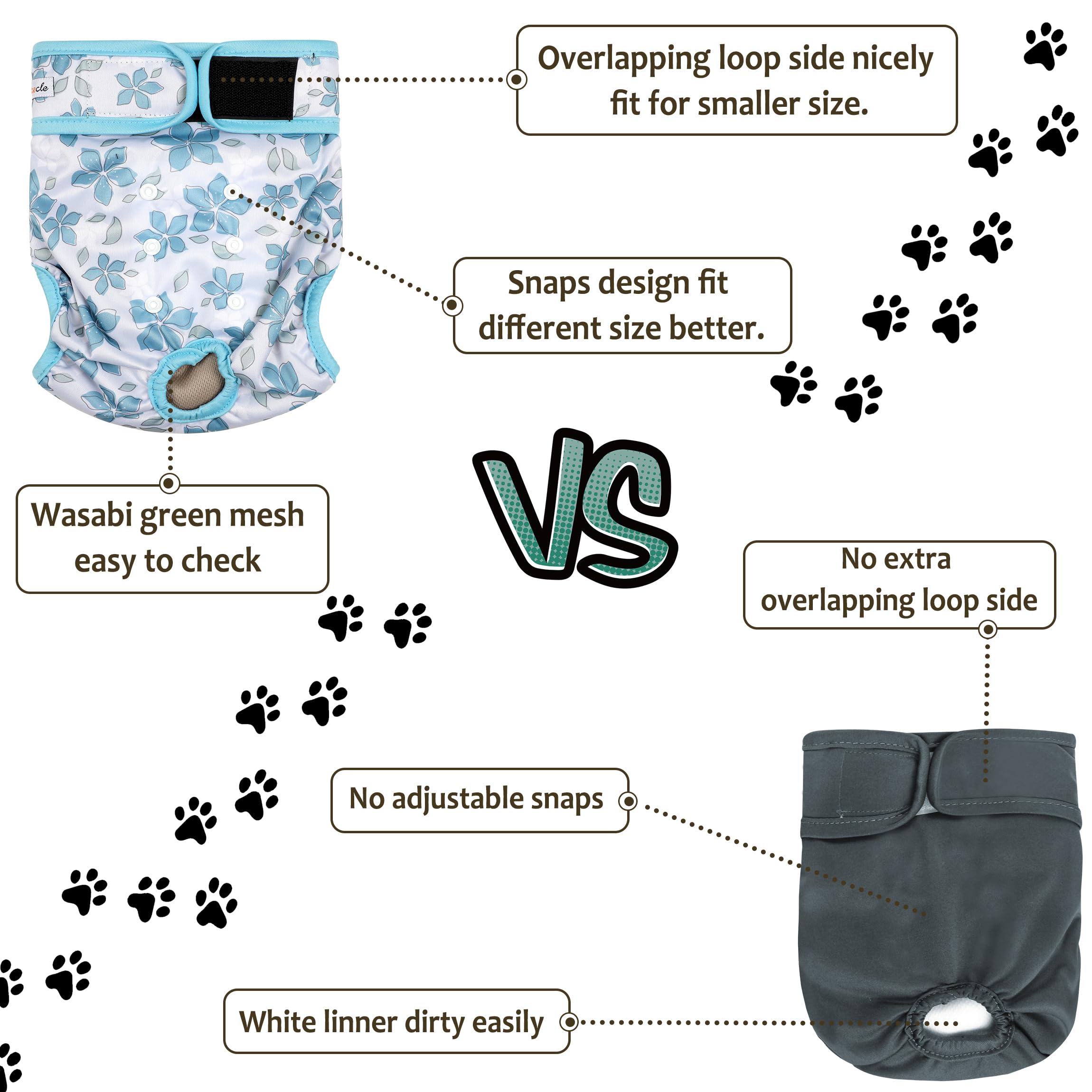 Grecle Washable Female Dog Diapers (3 Pack) - No Leak Reusable Diapers For Doggy Female In Period - Highly Absorbent Dog Heat Panties With Adjustable Snaps Xxl